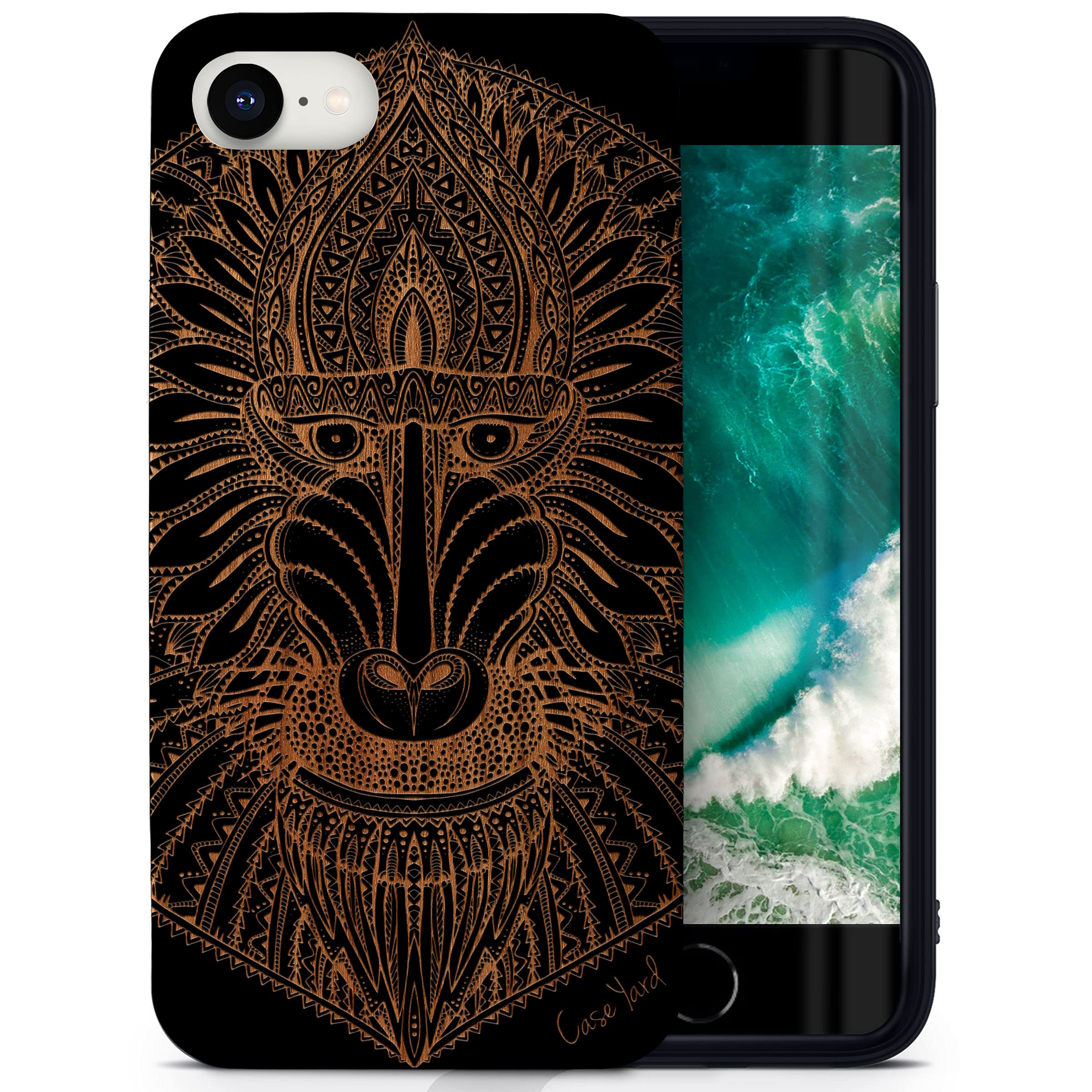 Wooden iPhone SE Case with Laser Engraved Baboon Monkey Design - Shockproof Slim Fit Protective Cover for Men & Women | Perfect for Outdoor Adventures, Travel & Daily Use