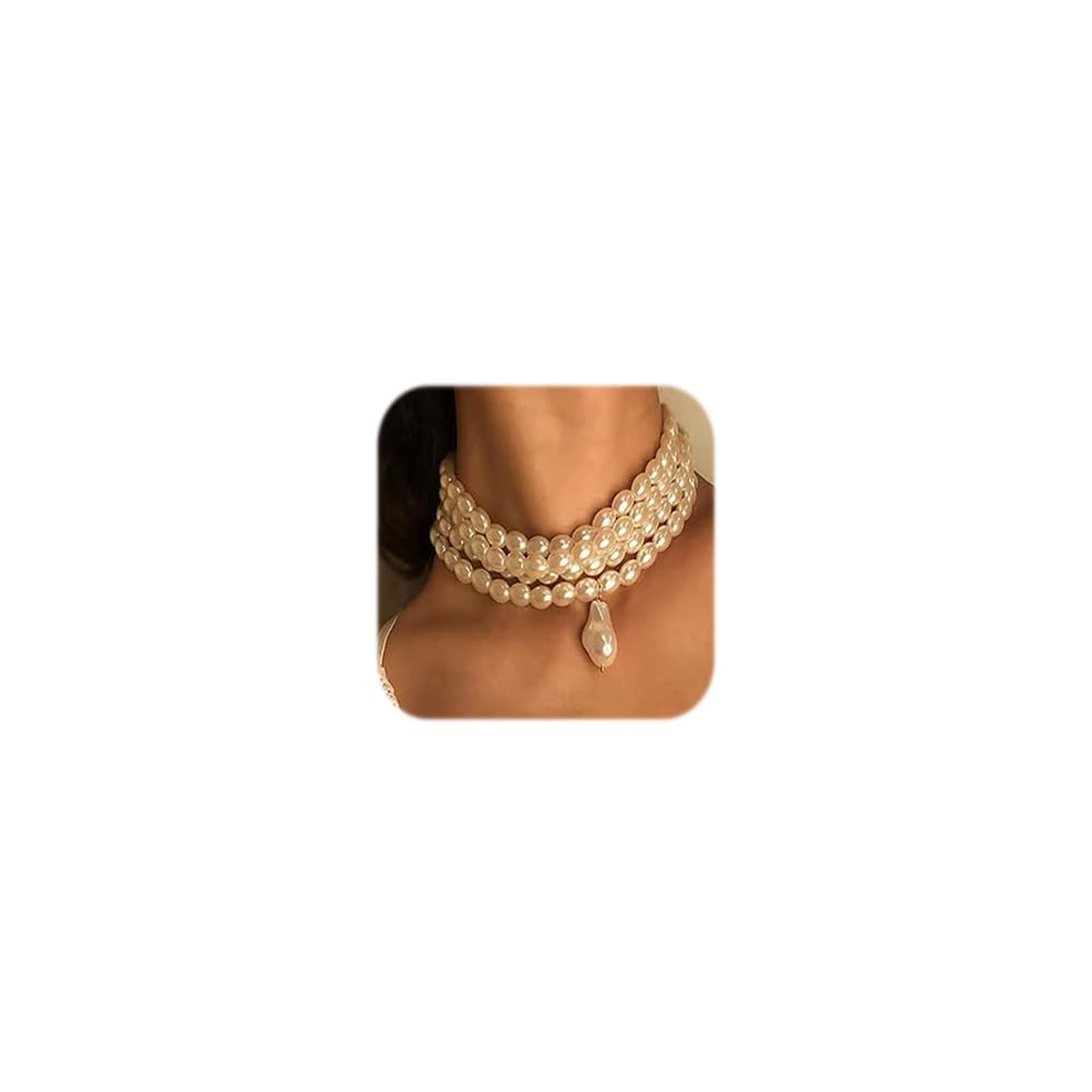 Elegant Multi-Layered Pearl Choker Necklace for Women - Vintage 1920s Style Bridal Jewelry for Weddings, Prom & Flapper Parties | Perfect for Gatsby-Themed Events, Anniversary Gifts & Formal Occasions