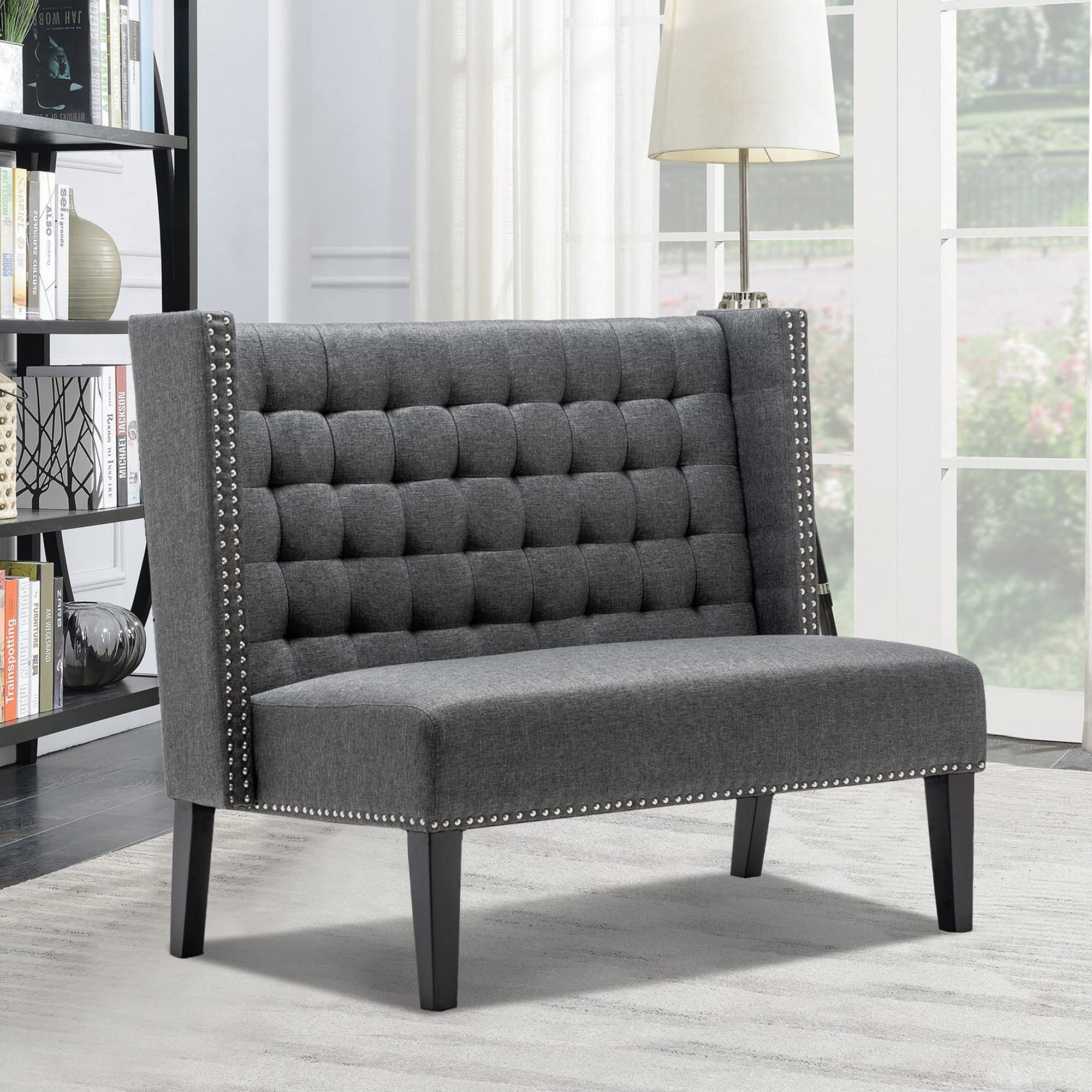 Andeworld Modern Loveseat Settee Bench Sofa Couch - Upholstered Banquette Dining Bench with Back Support for Living Room, Entryway, Hallway or Dining Room Seating - Slate Gray - Perfect for Small Spaces, Apartments and Cozy Home Decor