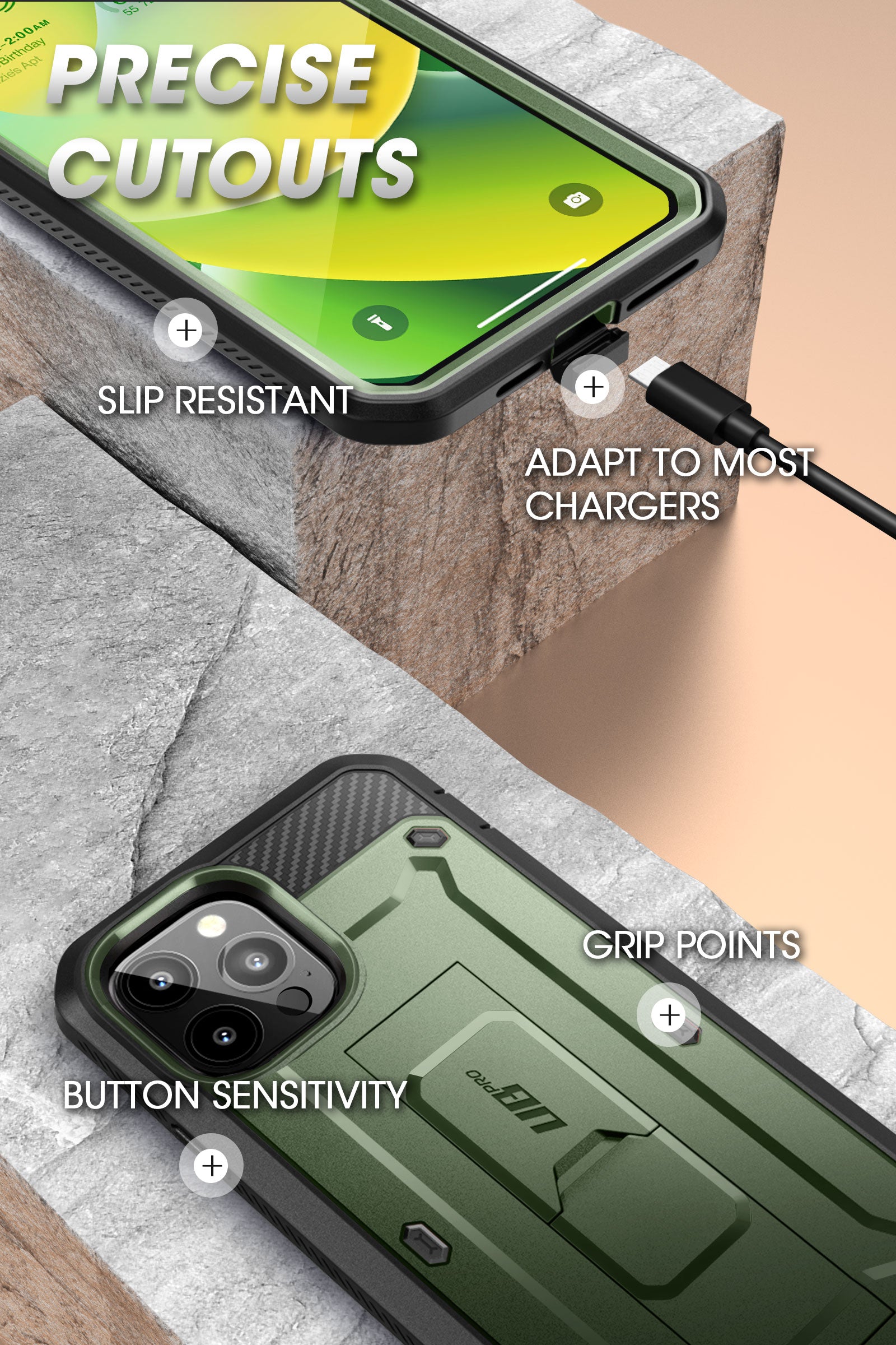iPhone 14 Pro Case 6.1 Inch - Unicorn Beetle Pro Series Rugged Protective Cover, Military Grade Drop Protection, Dark Green - Perfect for Outdoor Adventures & Extreme Sports