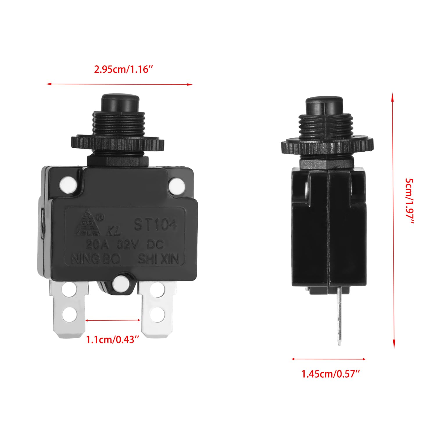 KAMIER 20A Circuit Reset Switch Button Replacement for Razor E300 E325 E300S E200 E200S RX200 Electric Scooter - ST104 20 Amp 32V Parts (2 Pack) - Perfect for E-Bike, E-Scooter & Electric Vehicle Maintenance and Repair