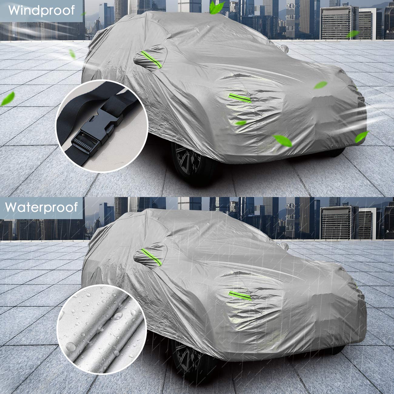 Waterproof All-Weather Car Cover - 210T Lightweight Breathable UV Protection for Auto, SUV (Up to 209