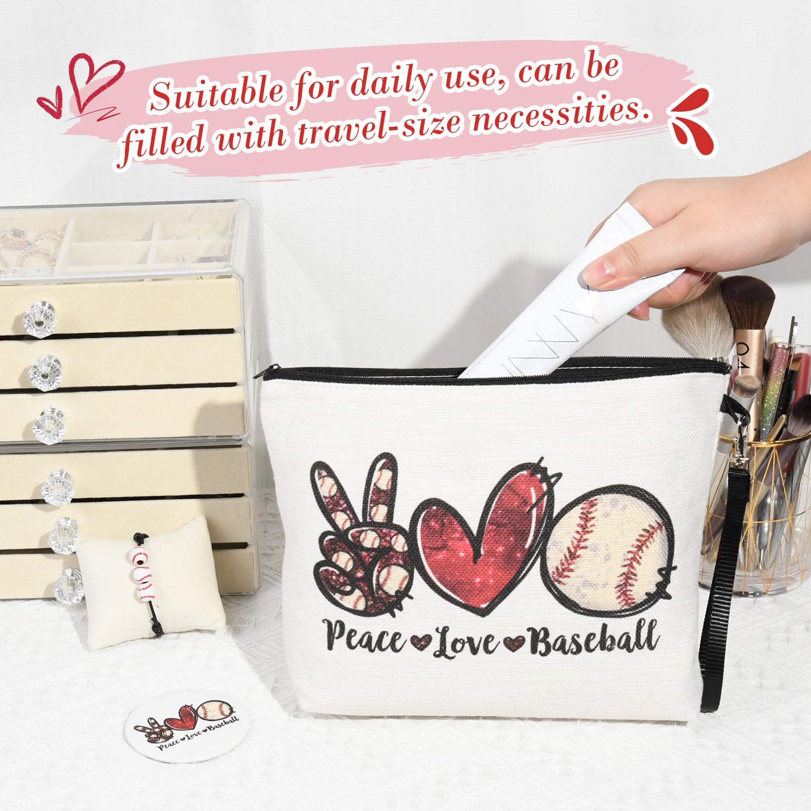 Baseball Makeup Bag for Women & Girls - Perfect Baseball Coach Gift, Team Gifts for Players & Fans - Great Birthday Present for Baseball Lovers - Ideal for Games, Travel & Sports Events