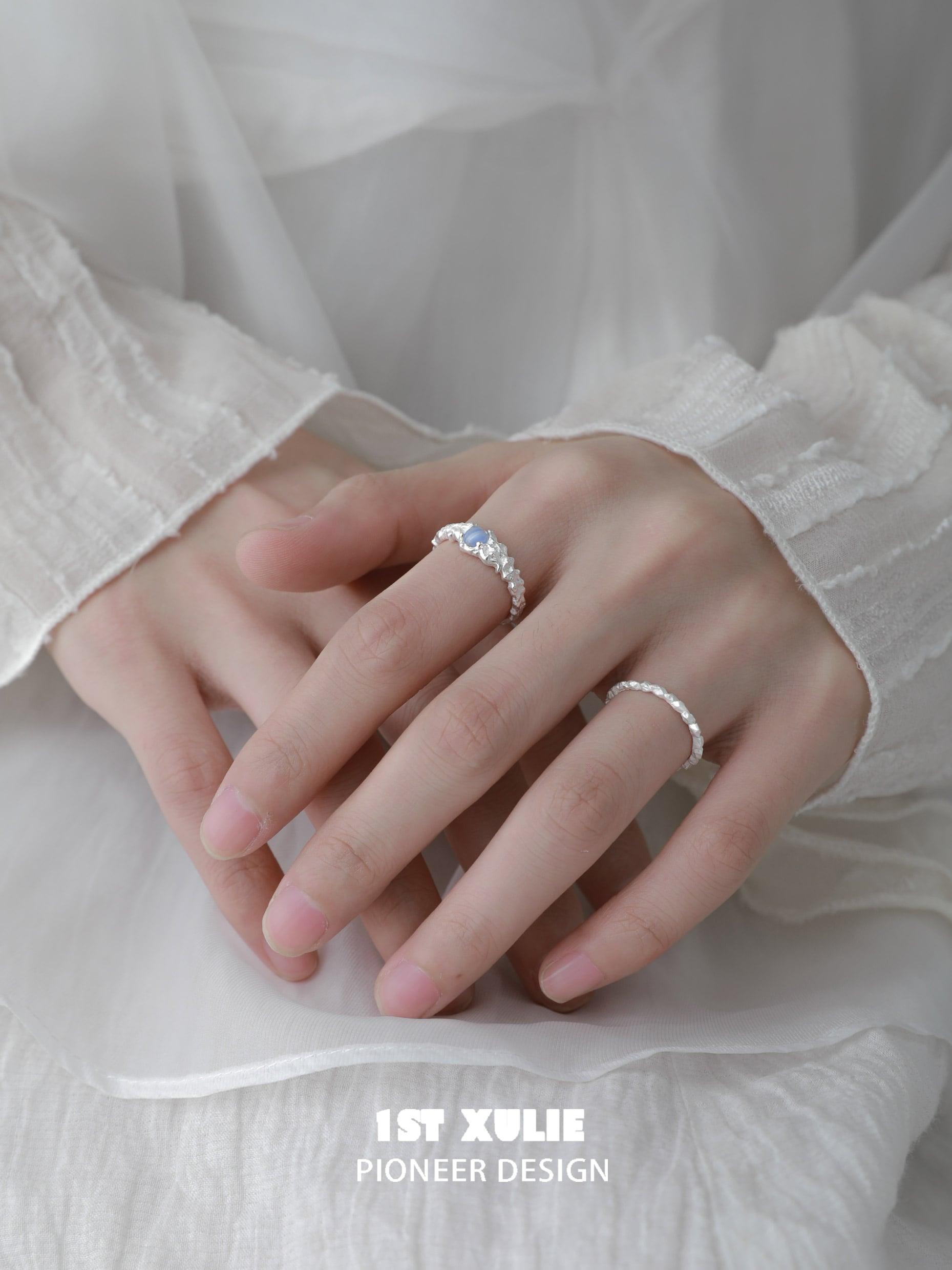 Blue Sky Blue Vein Stone S925 Sterling Silver Ring for Women - Elegant Bohemian Jewelry for Everyday Wear & Special Occasions