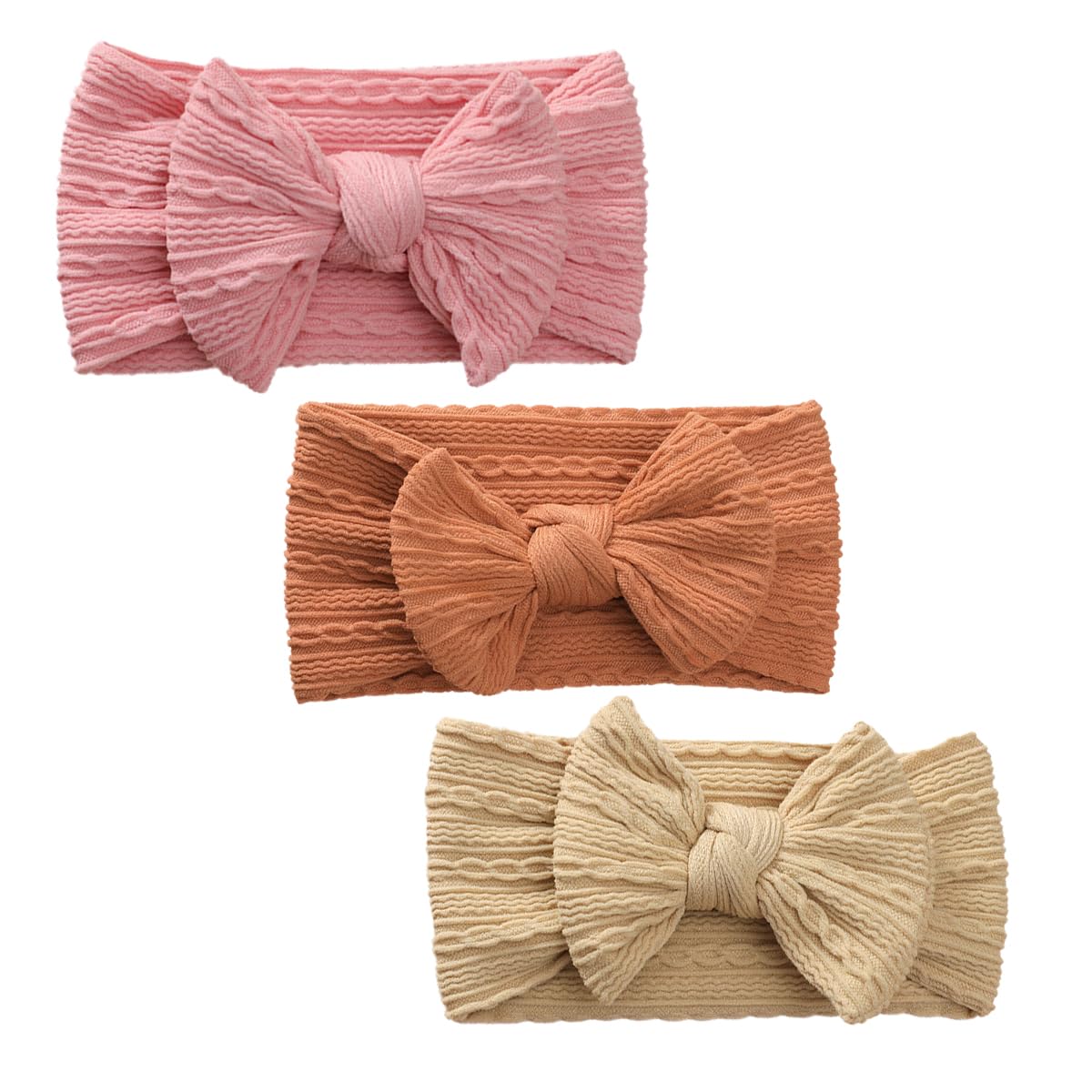 Cute Baby Headbands for Girls - Soft Nylon Hairbands for Newborns, Infants & Toddlers (Pink/Light Brown/Orange) - Perfect for Photos, Parties & Everyday Outfits
