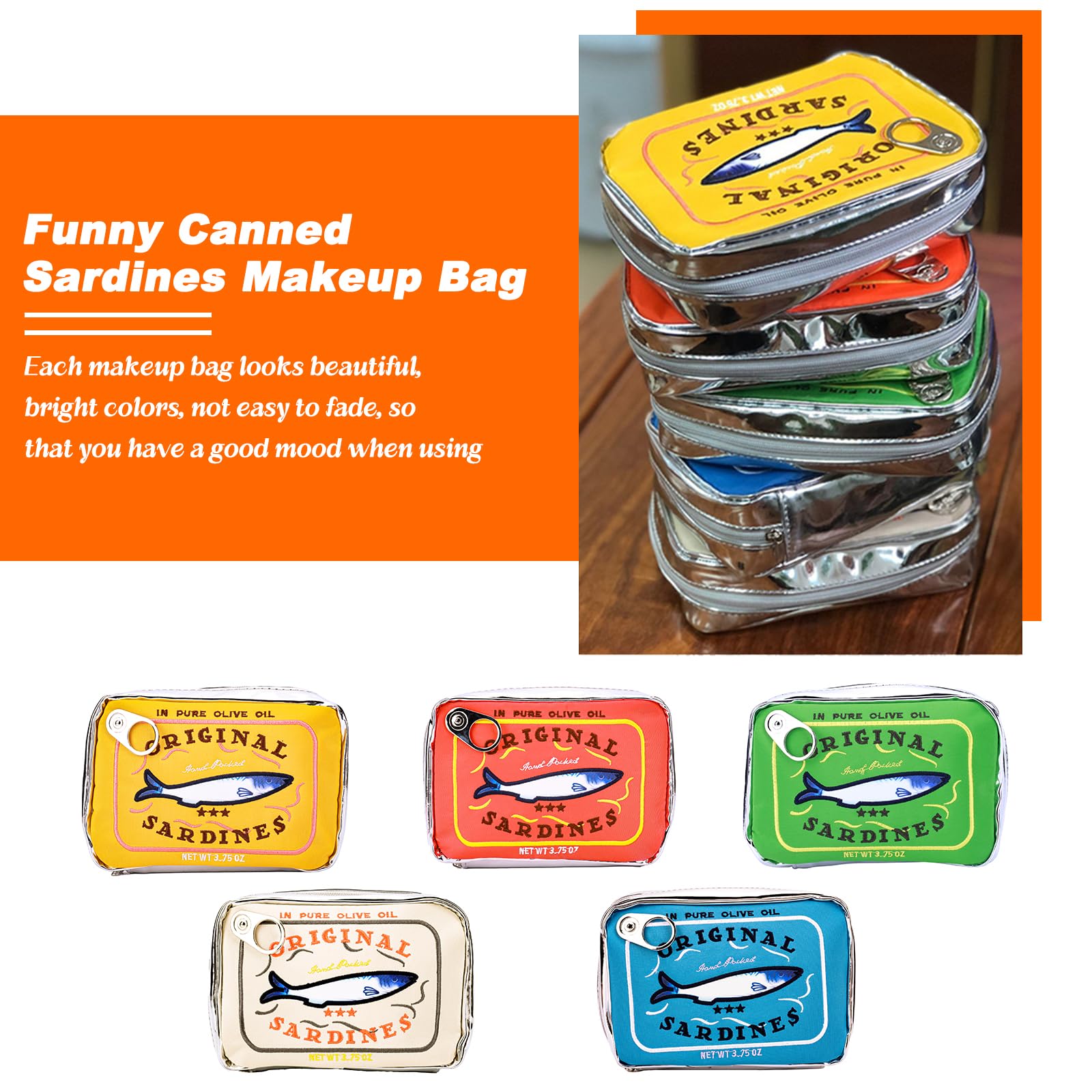 Canned Sardines Style Makeup Bag - Cute & Creative Travel Toiletry Bag for Women | Aesthetic Cosmetic Pouch for Gym, Beach & Vacation
