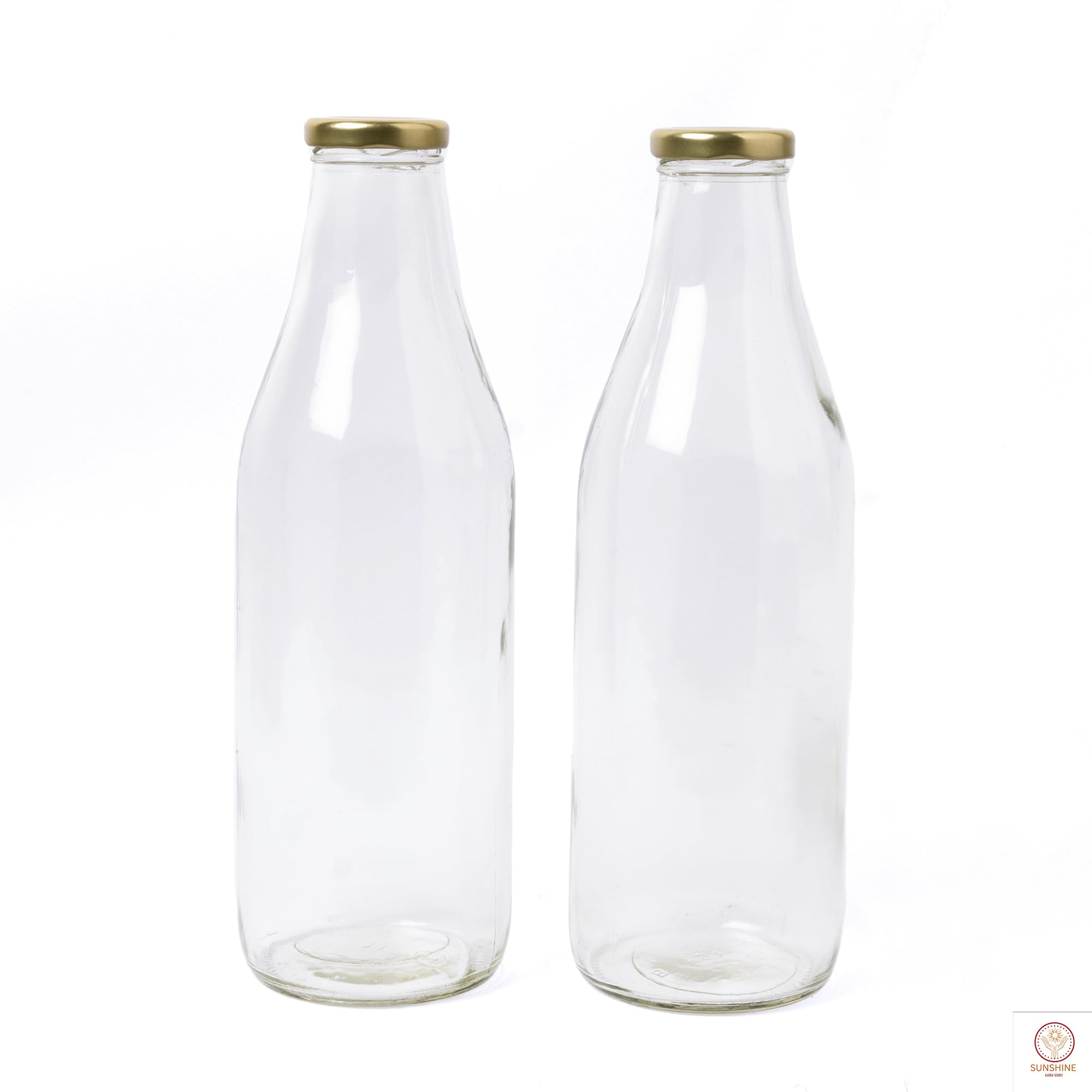 Sunshine Leak-Proof Airtight Glass Bottles 1000ml (2-Pack) - BPA-Free Reusable Beverage Containers for Juice, Milk, Water | Ideal for Fridge Storage, Travel & Daily Hydration