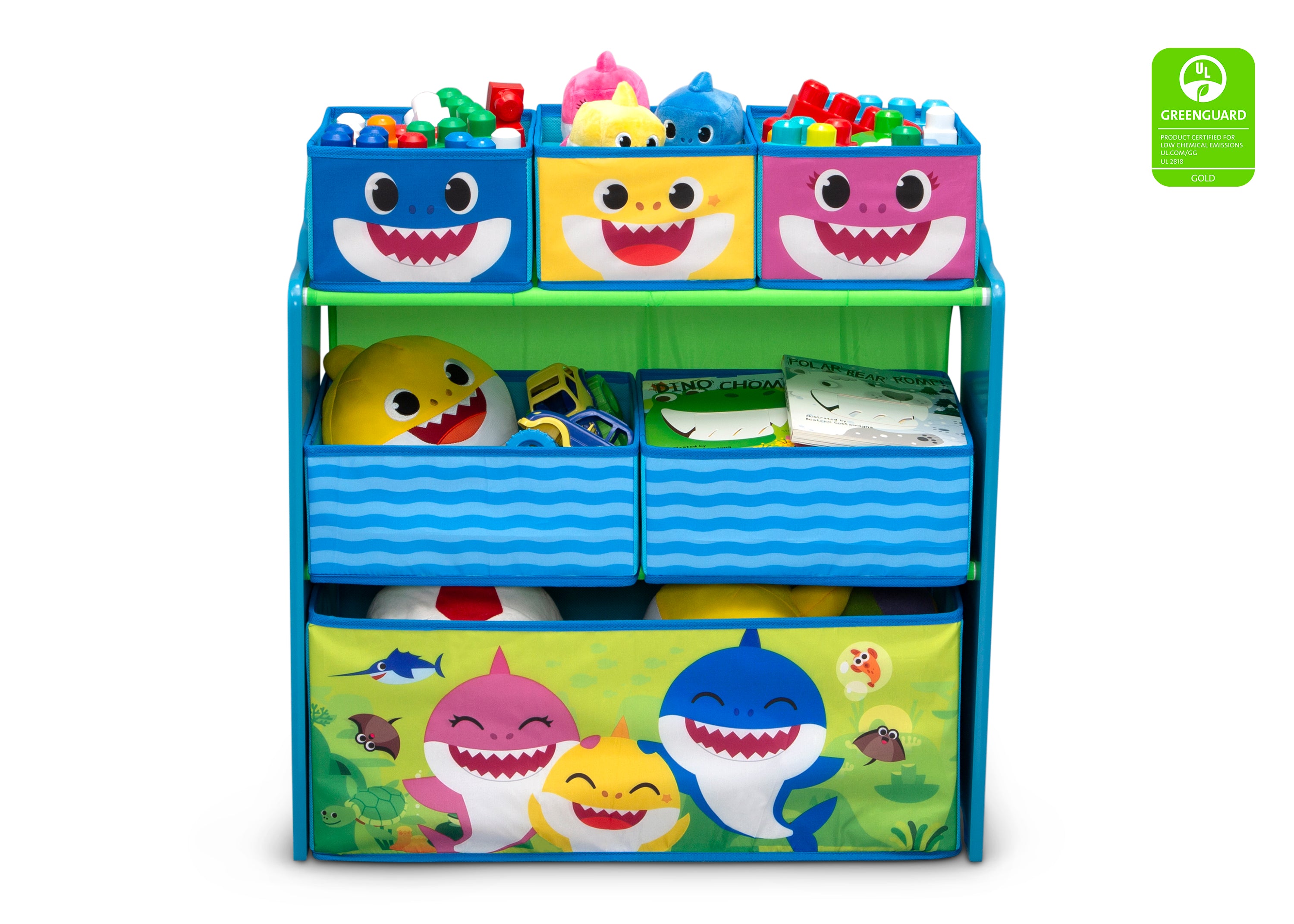 Baby Shark Toy Storage Organizer with 6 Bins - Kids Room Organization & Playroom Storage Solution for Toys, Books & More