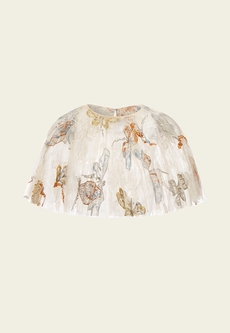 Elegant Beige Floral Embroidered Cape Shawl for Women - Perfect for Weddings, Parties & Evening Events
