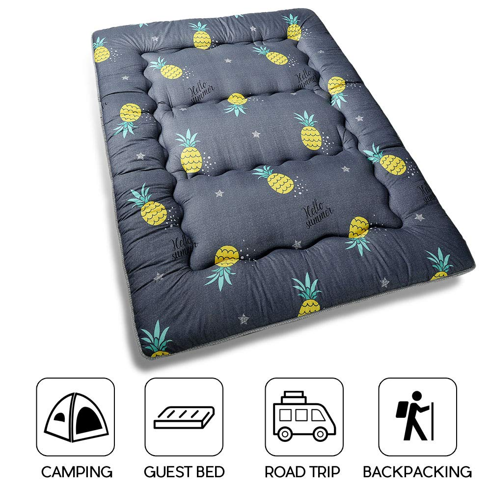 MAXYOYO Ultra Thick Grey Pineapple Futon Floor Mattress - Foldable Guest Bed for Small Spaces, Camping & Sleepovers