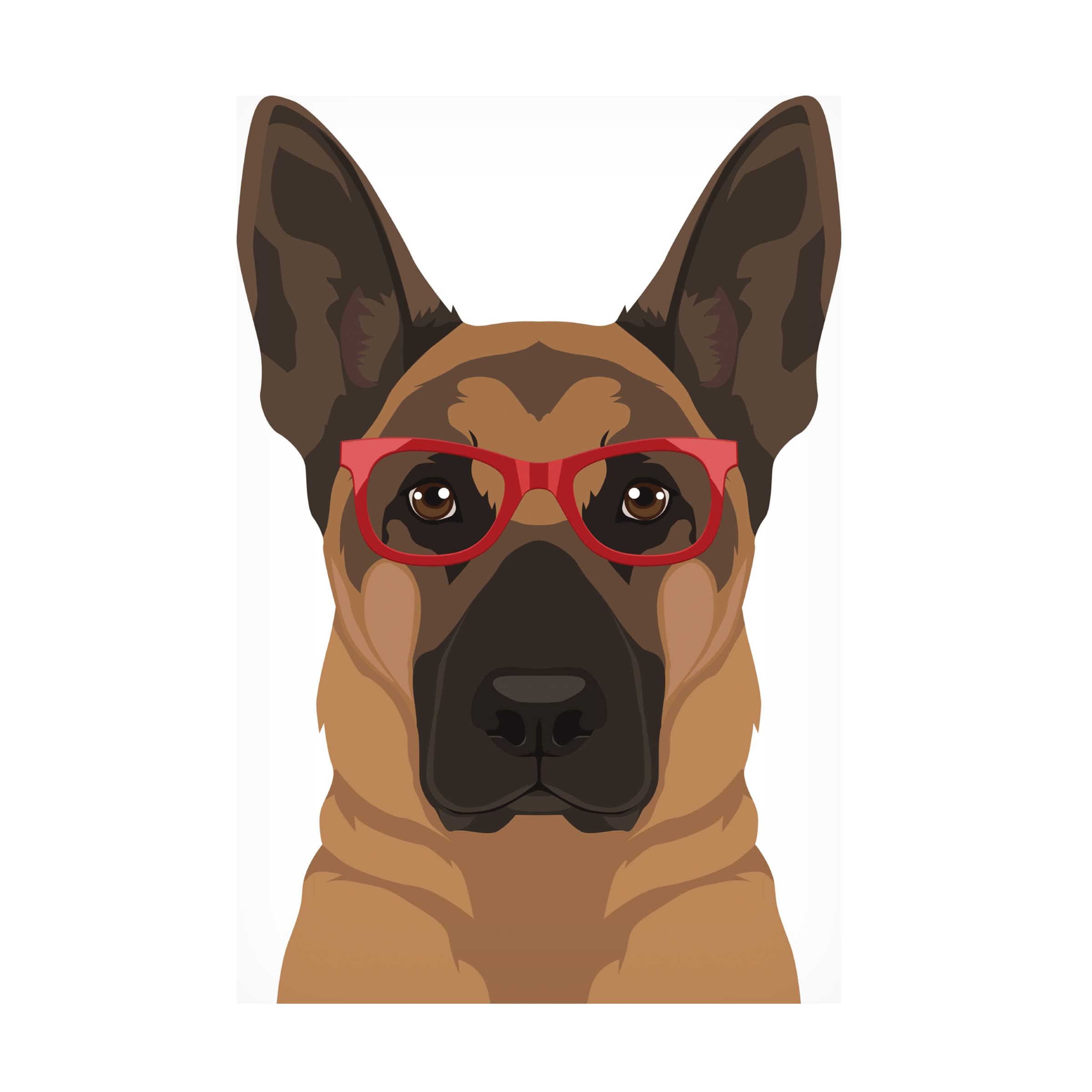 Trademark Fine Art 'German Shepherd Wearing Hipster Glasses' Canvas Wall Art Print - Funny Pet Dog Portrait for Living Room, Office & Home Decor