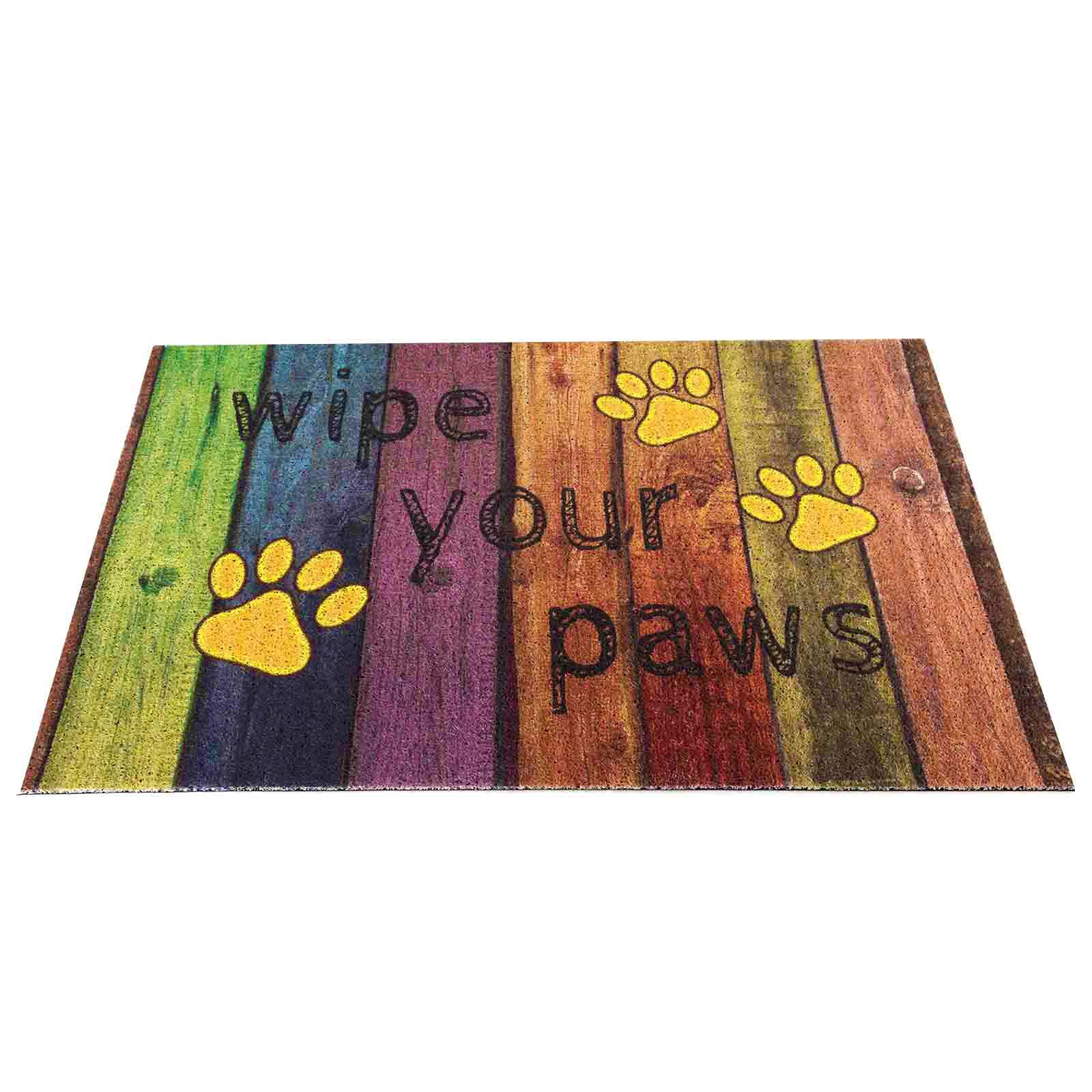 23.6x35.4 Inch Funny Non-Slip PVC Doormat - 'Wipe Your Paws' Yellow Welcome Mat for Indoor/Outdoor Use - Perfect for Entryway, Bathroom, Kitchen & Bedroom Floor Protection
