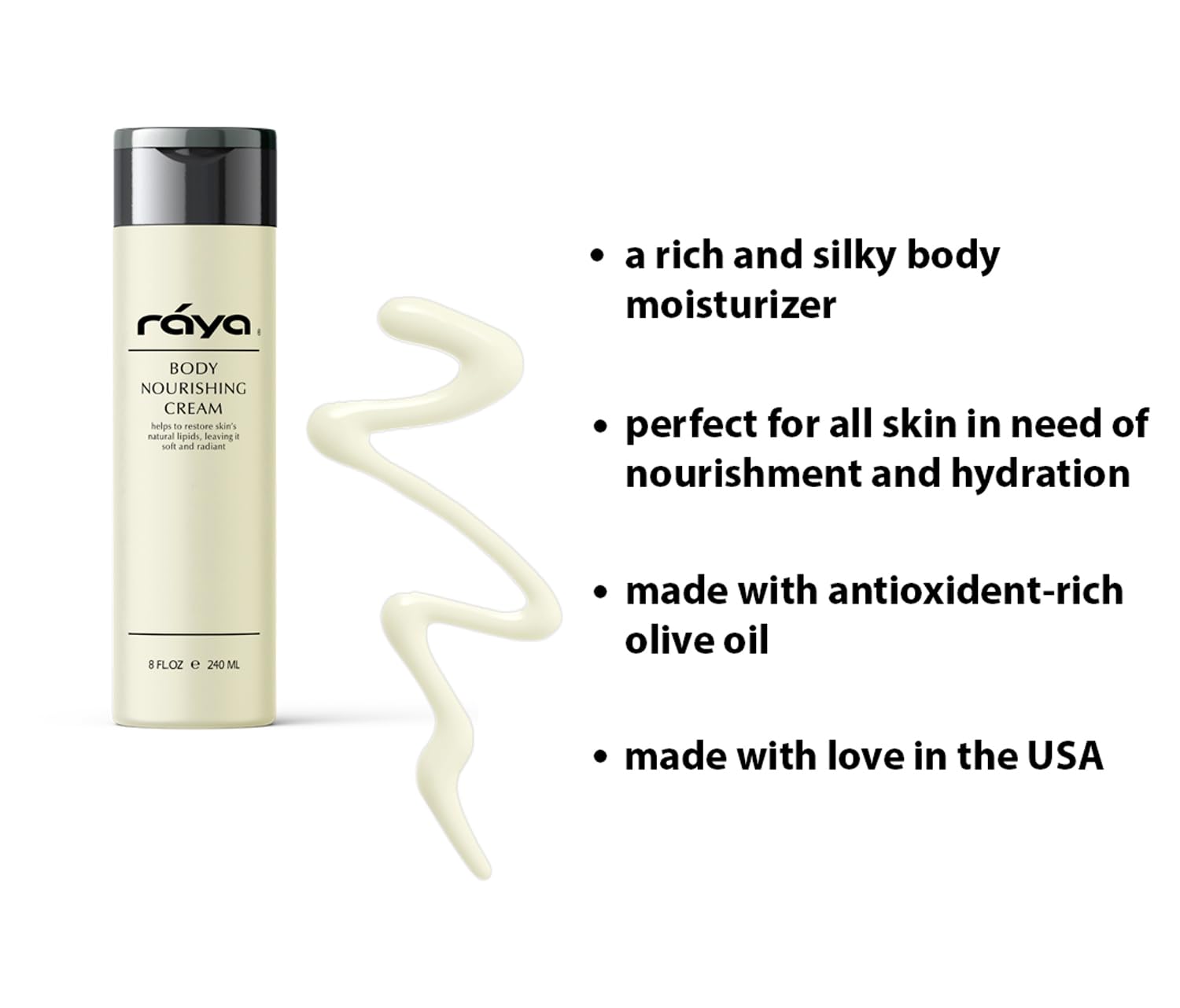 Raya Body Nourishing Cream 8 oz (S-112) - Rich & Silky Moisturizing Lotion with Fine Oils, Shea Butter & Vitamins for Dry Skin - Deep Hydration & Softening for Daily Body Care & Nighttime Routine