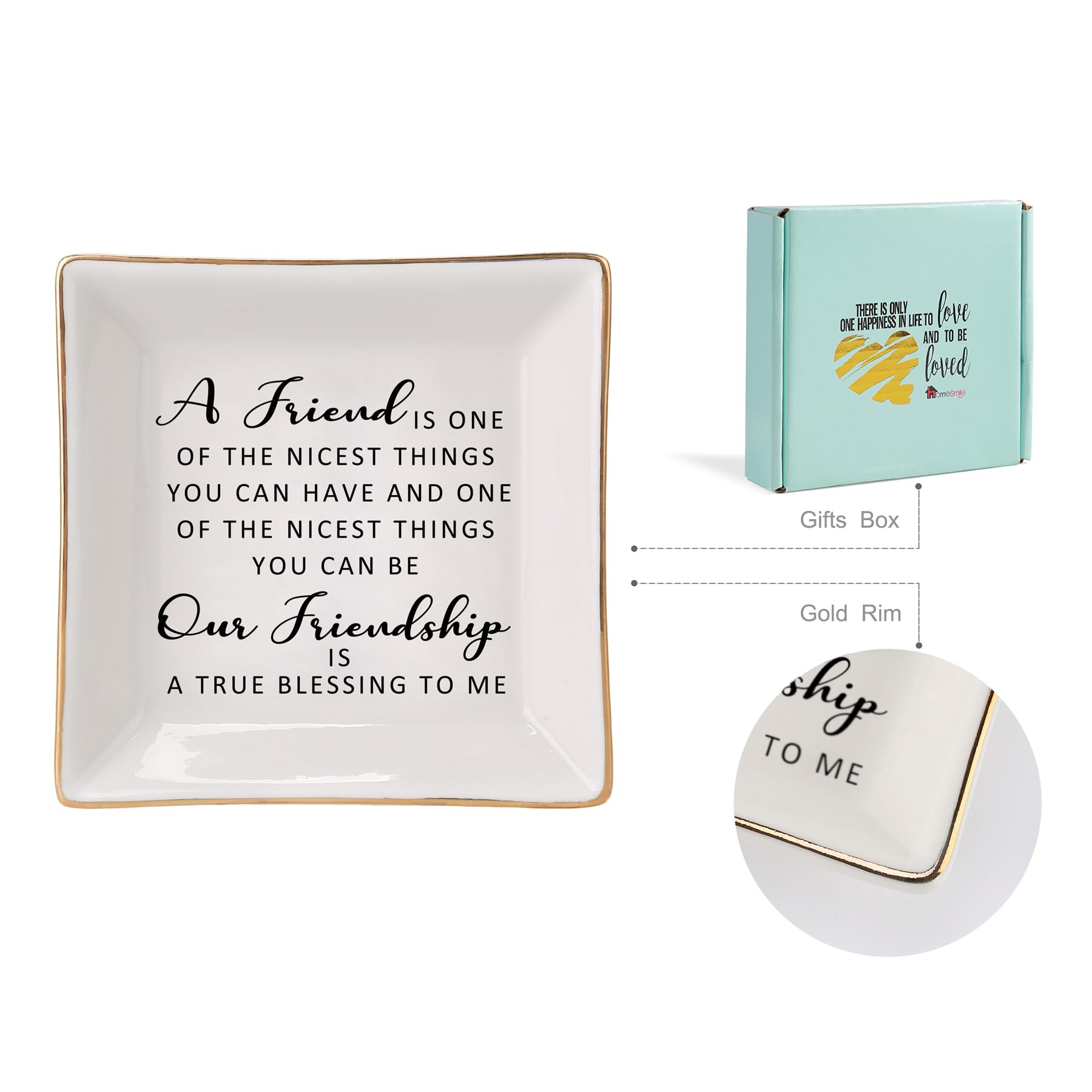 HOME SMILE Ceramic Ring Dish - Elegant Jewelry Tray for Rings, Earrings & Small Accessories - Perfect Gift for Mom, Sister & Friends - Bathroom, Bedroom & Vanity Organizer