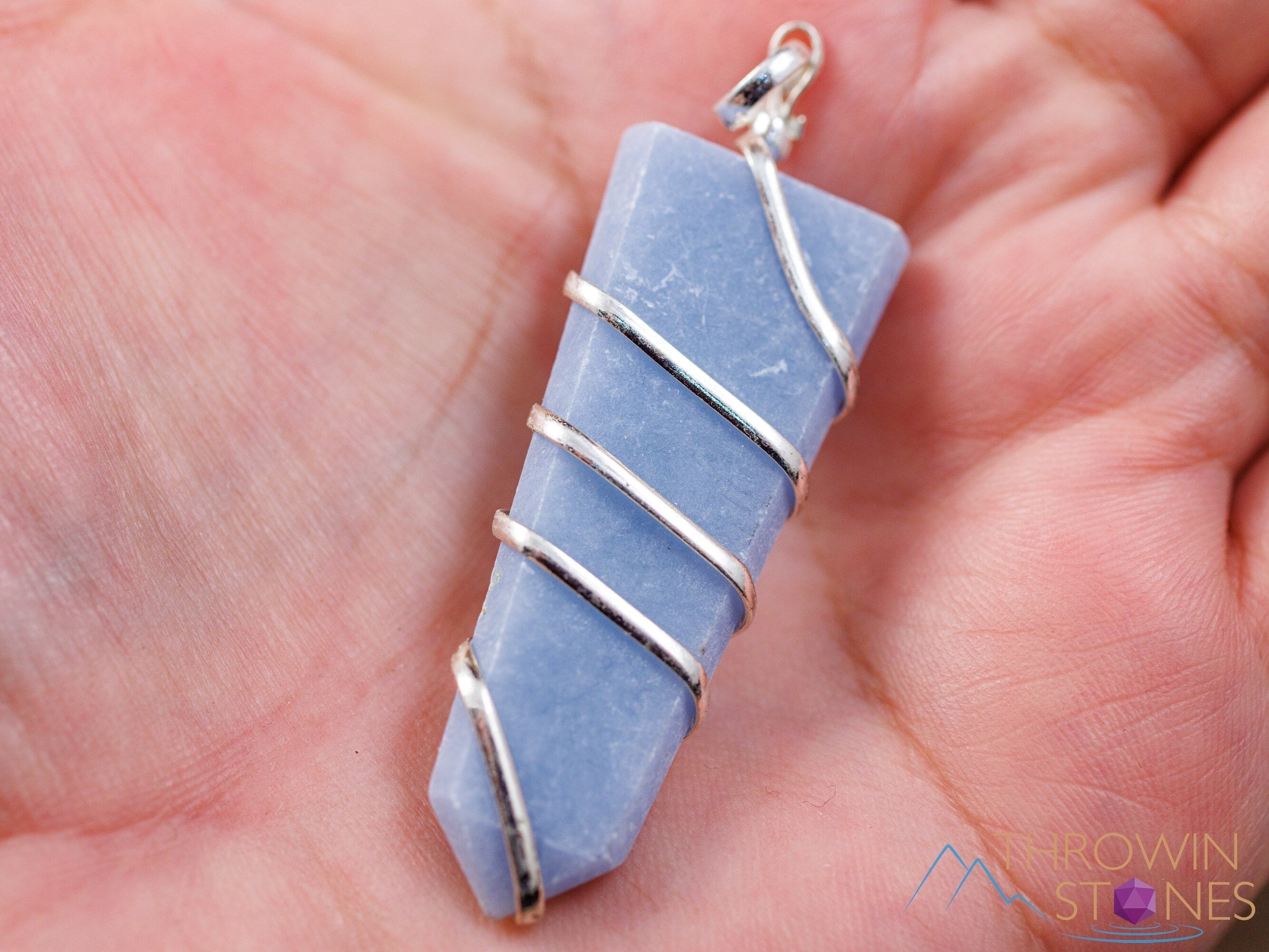 ANGELITE Crystal Pendant Necklace - Handmade Wire Wrapped Healing Stone Jewelry with Natural Crystal Points (E2070) | Spiritual Gift, Meditation & Energy Healing Accessory
