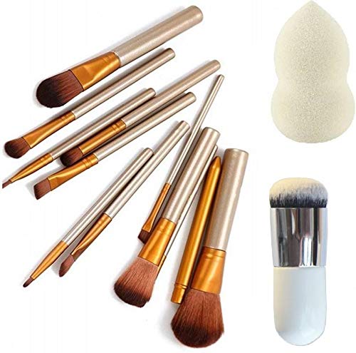HSBMART 12-Piece Makeup Brush Set with Puff & Blend Brush - Professional & Personal Use for Flawless Foundation, Contouring & Blending - Perfect for Makeup Artists & Beauty Enthusiasts