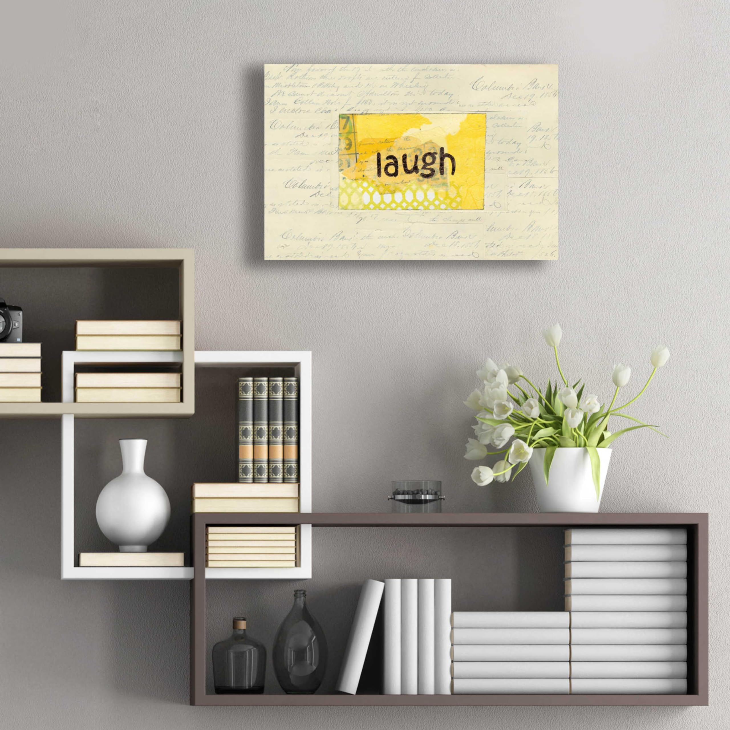 Courtney Prahl Laugh Collage - 24x16 Inch Acrylic Glass Wall Art Decor, Modern Abstract Painting for Living Room, Bedroom & Office