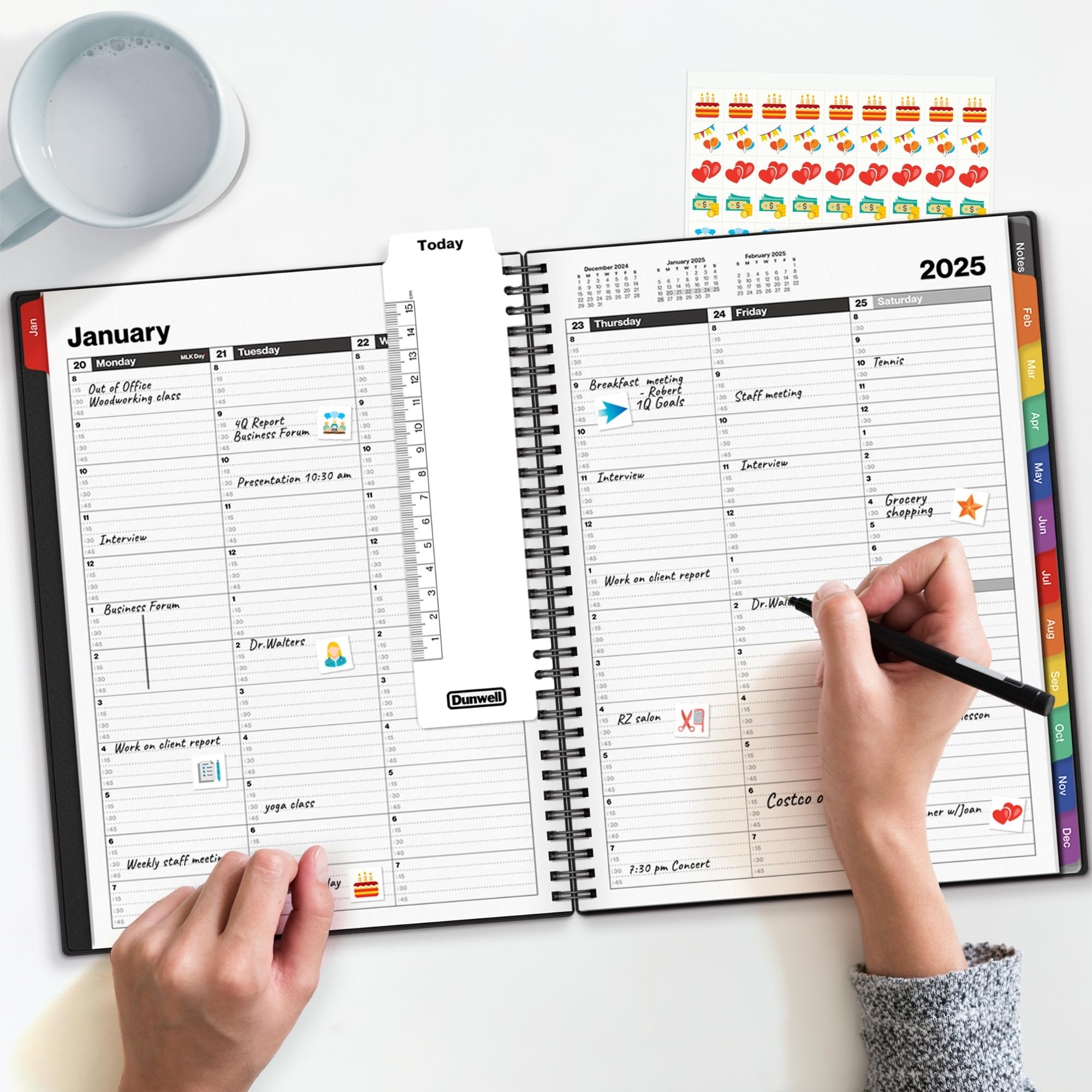 **Dunwell 2025 Appointment Book - 8.5x11 Inch Colorful Planner, Jan-Dec 2025, Large Daily & Weekly Organizer with Monthly Tabs, 15-Minute Quarter-Hourly Scheduling - Perfect for Professionals, Students & Office Use**