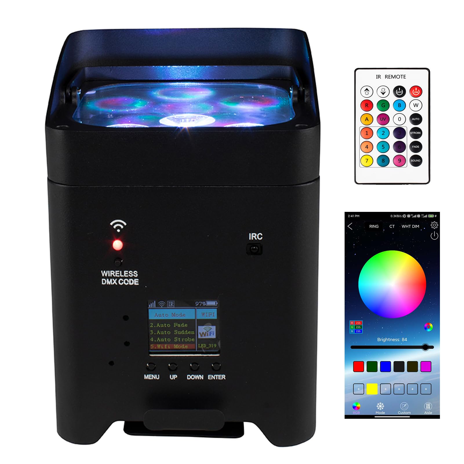 SHEHDS Rechargeable Wireless Stage Light - 6x18W RGBWA+UV Par Can DJ Lights with Remote, APP & DMX512 Control | 8800mAh Battery for Concerts, Parties, and Nightclubs