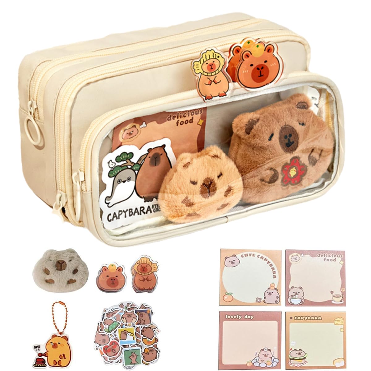 Capybara Pencil Case with 9 Compartments - Cute School Supplies for Students