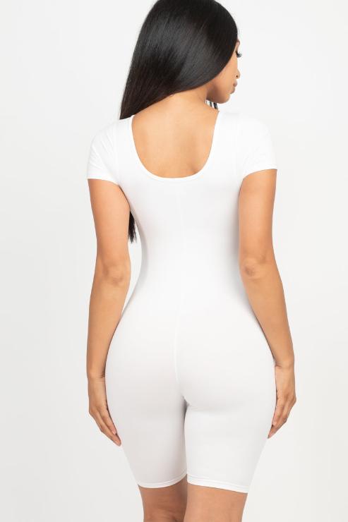 CAPELLA Women's Short Sleeve Scoop Neck Bodycon Romper Jumpsuit - Sexy Stretchy Party Outfit for Club, Date Night & Summer Vacation
