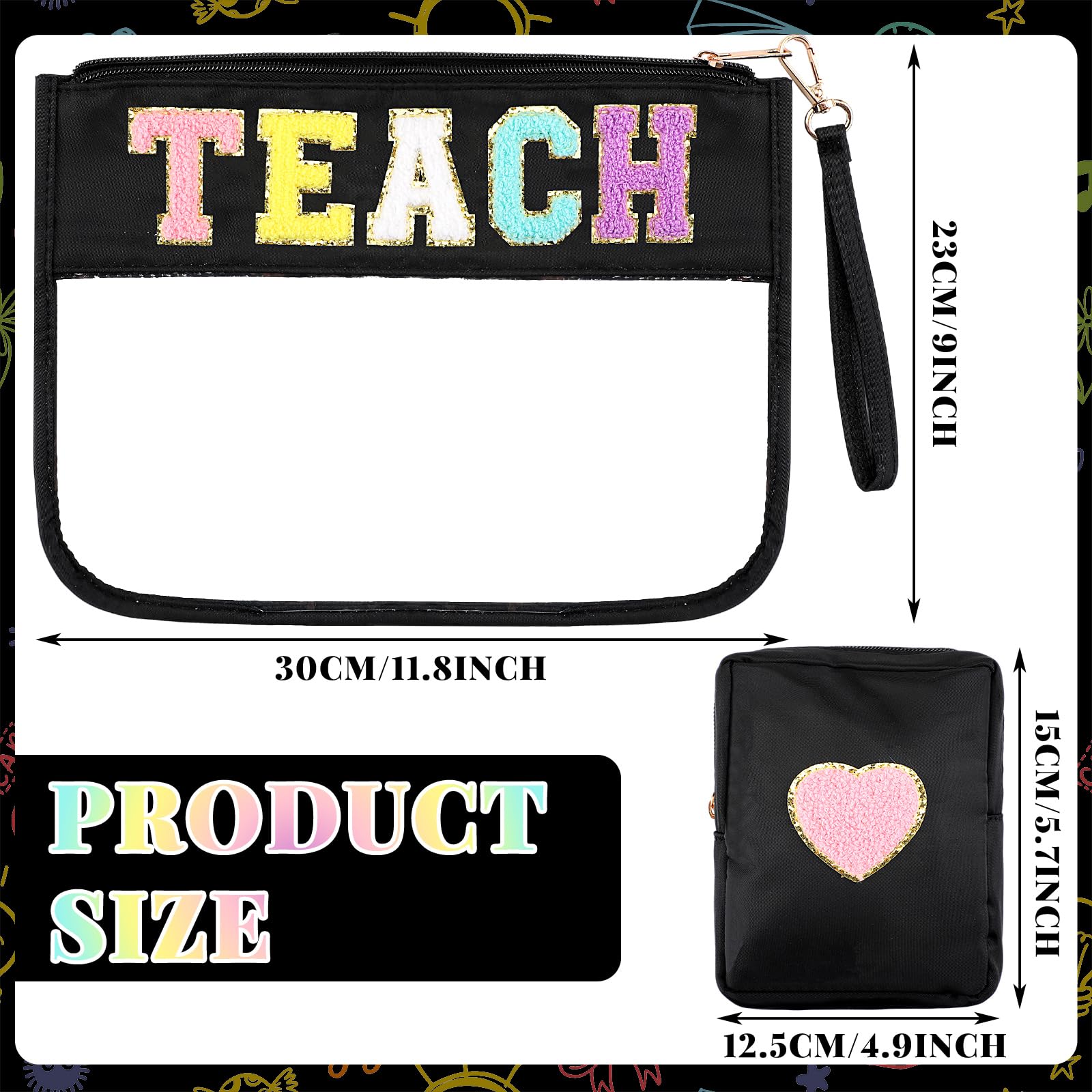Hillban 2-Pack Teacher Pencil Pouch - Waterproof Cosmetic & Toiletry Bag for Travel, School, Gifts
