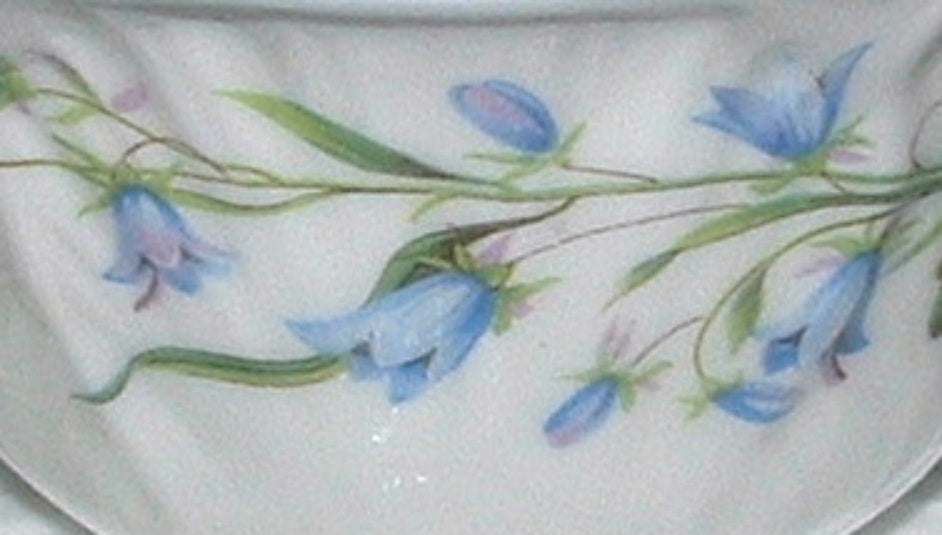 Shelley Breakfast Cup and Saucer Set with Plate - Harebell Low Oleander Shape with Blue Trim - Perfect for Morning Tea, Coffee, and Elegant Breakfast Dining
