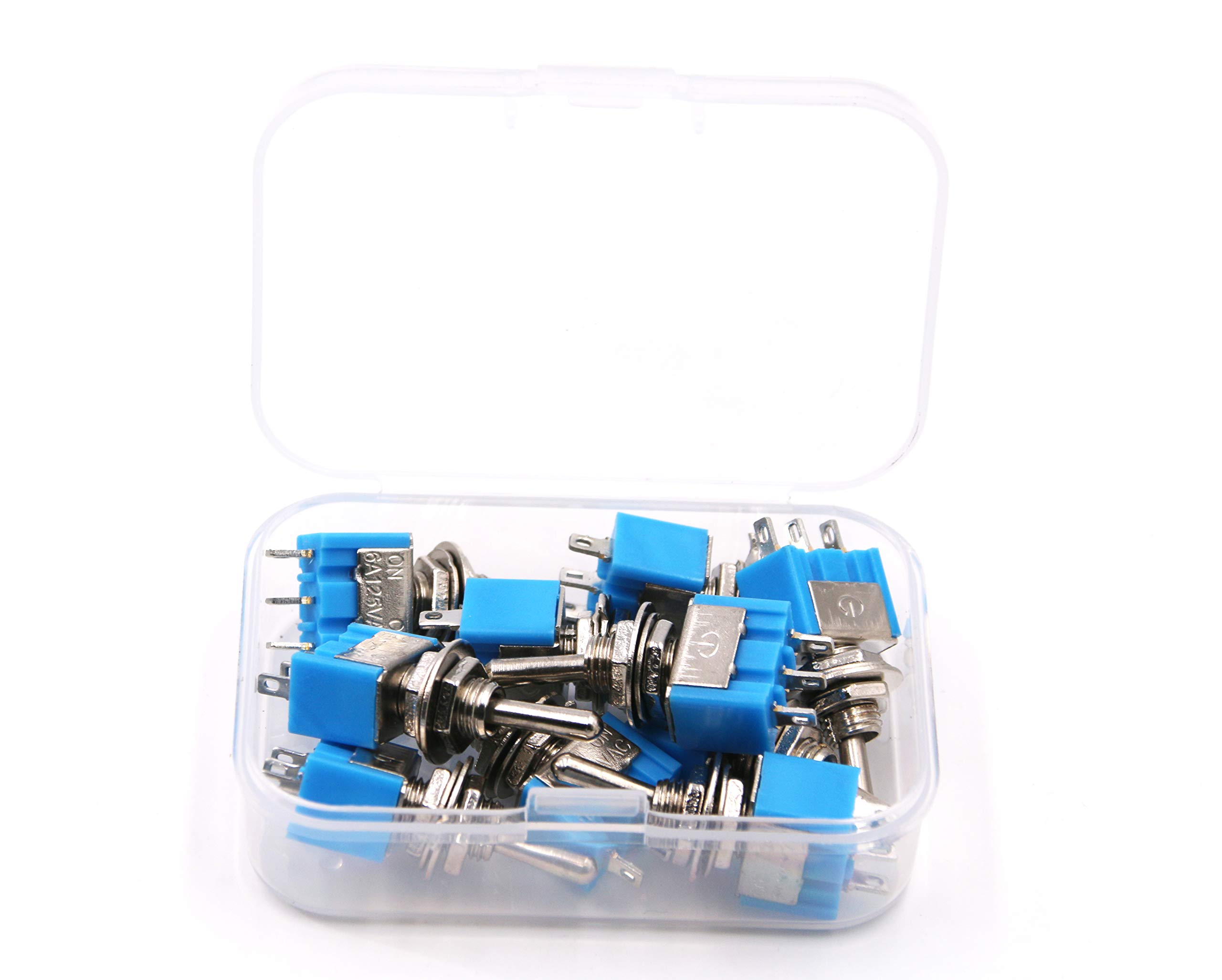 RuoFeng DPDT Toggle Switch AC 125V 6A ON/ON 2 Position Mini Light Blue Electrical Switch (10-Pack) - Perfect for DIY Electronics, Guitar Pedals, and Automotive Applications
