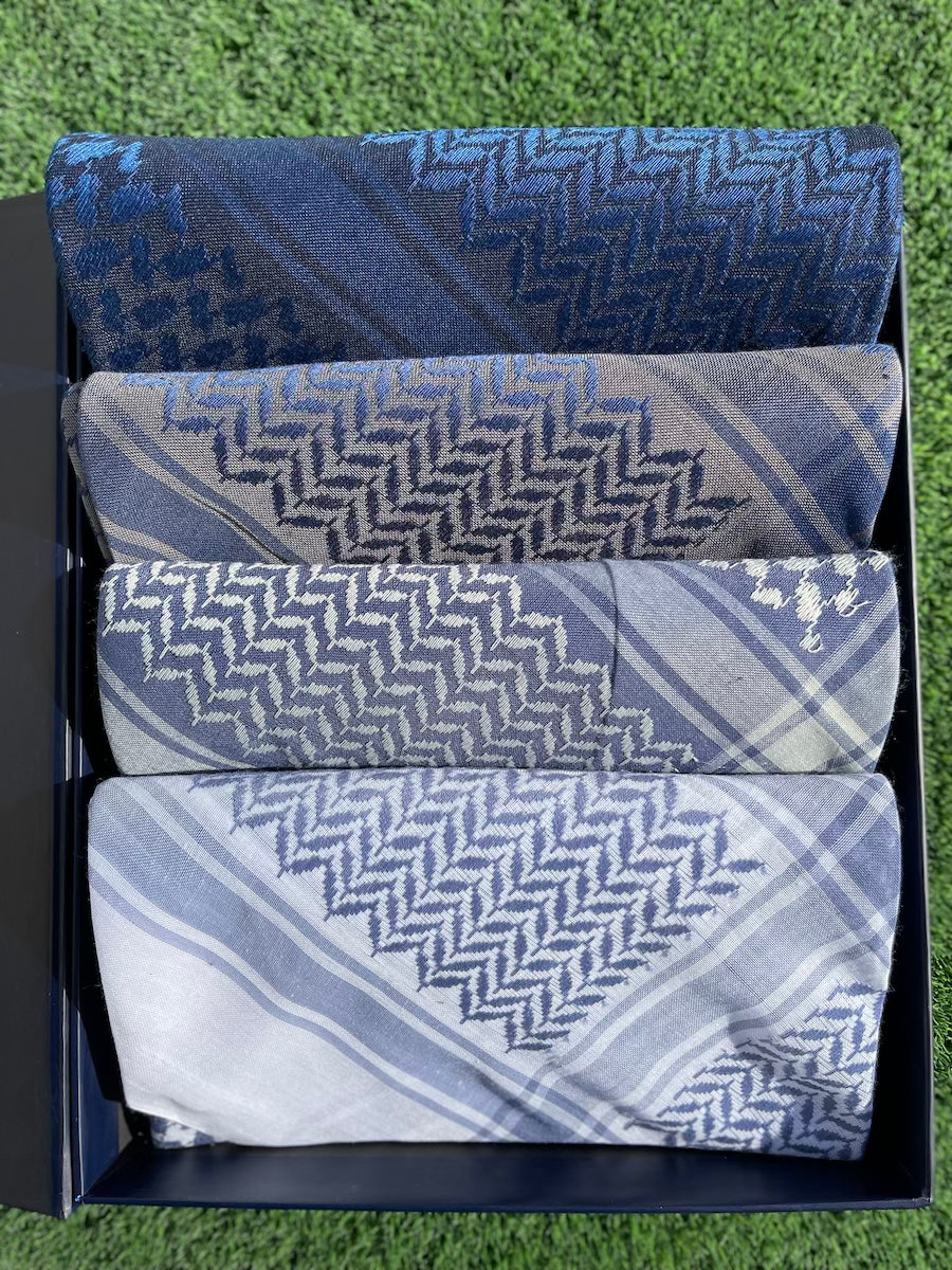 Midnight Blue Collection 4-Piece Keffiyeh Scarf Set - Limited Edition - Perfect for Outdoor Adventures, Travel & Fashion Accessories