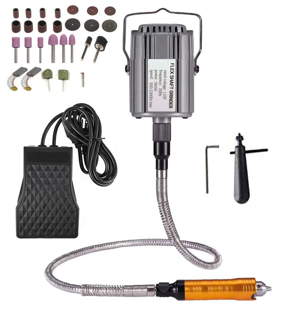 Rotary Tool Flex Shaft Hanging Grinder - 780W Electric Multi-Function Carver with Foot Pedal Control | 23000 RPM Metal Flexible Shaft for Metalworking, Wood Carving & DIY Repairs | Perfect for Jewelry Making, Engraving & Home Workshop Projects