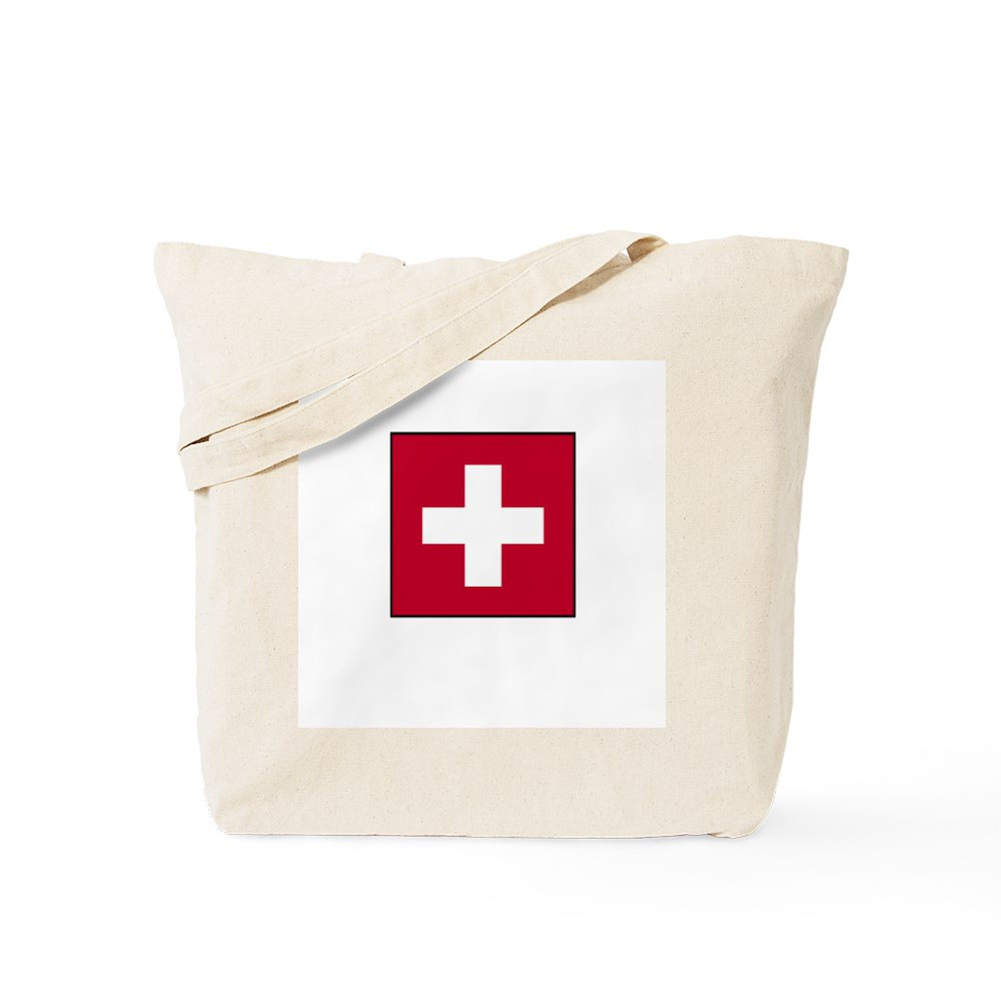 Swiss Flag Switzerland Tote Bag - Natural Canvas Reusable Shopping Bag for Groceries, Beach & Travel | Eco-Friendly Tote with Swiss Design