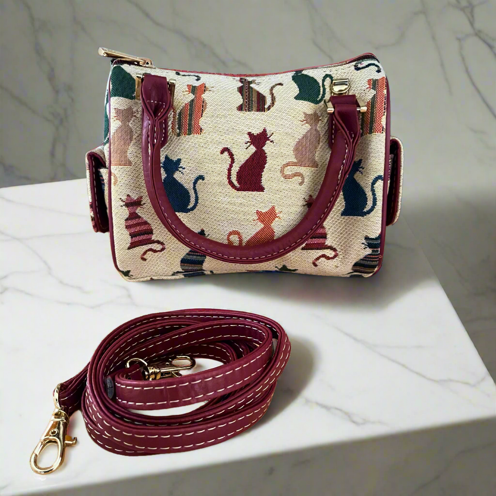 Signare Tapestry Mini Handbag - Cute Cat Print Crossbody Purse with Adjustable Shoulder Strap | Perfect for Women's Daily Use, Travel & Fashion Accessories