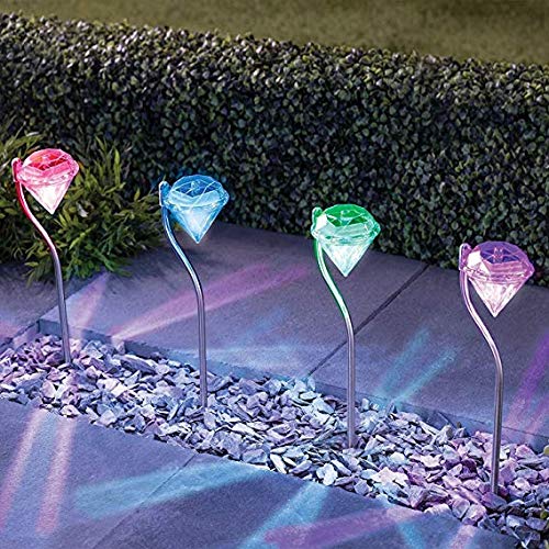 Loouer 4-Pack Solar Garden Lights - Diamond LED Path Lights with Color Changing for Walkway, Patio, Lawn & Yard - Waterproof Outdoor Solar Stake Lights for Landscape & Garden Decoration