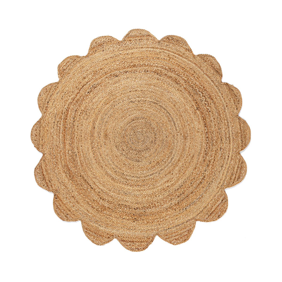 Celeste Scalloped Jute Round Rug - Natural Fiber Boho Chic Area Rug for Living Room, Bedroom, or Nursery Decor