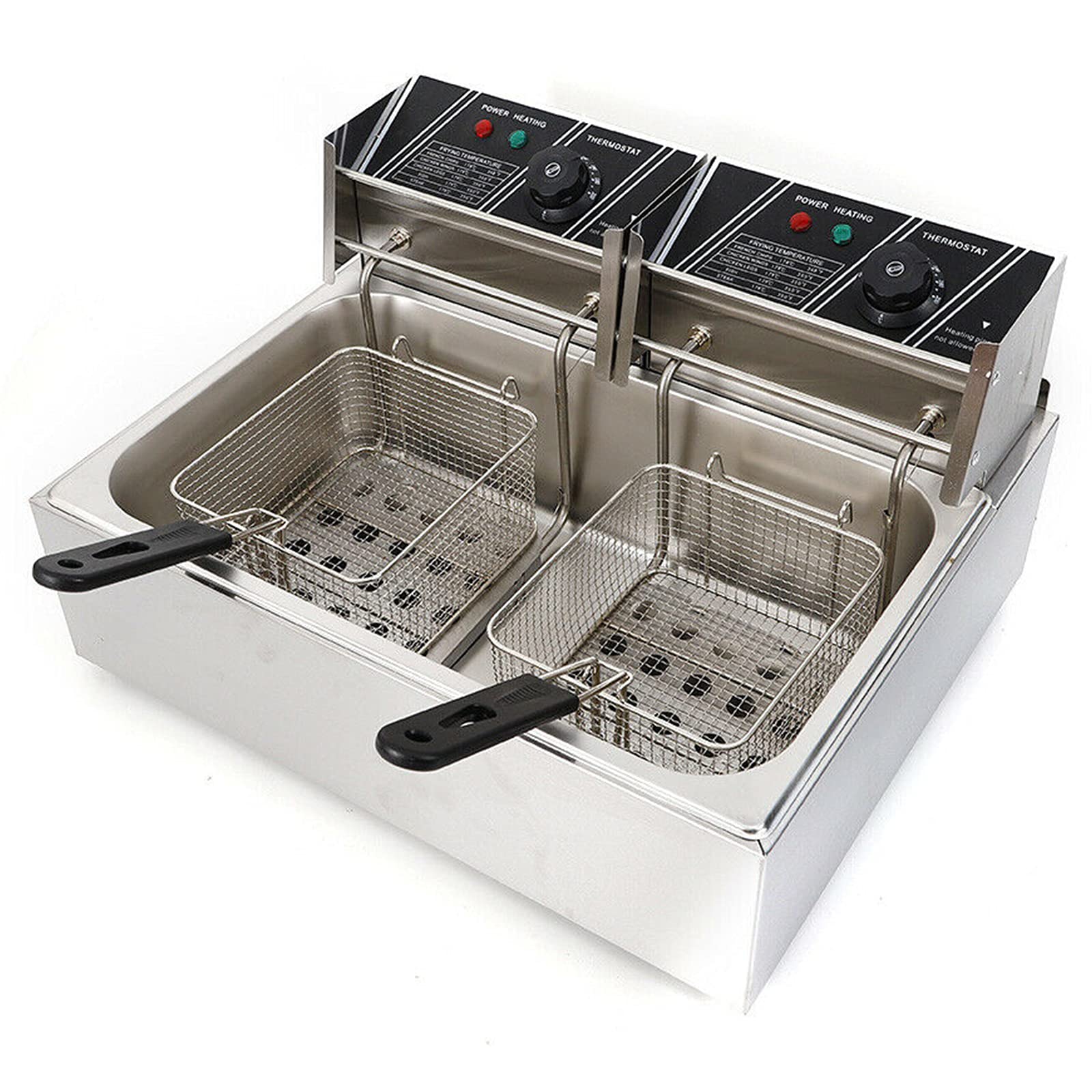 12L Electric Deep Fryer with Basket & Lid - Dual Detachable Tank, U-Shaped Stainless Steel Heating Tubes - Perfect for French Fries, Onion Rings, Fried Chicken - Ideal for Home Kitchen, Restaurants & Outdoor Cooking