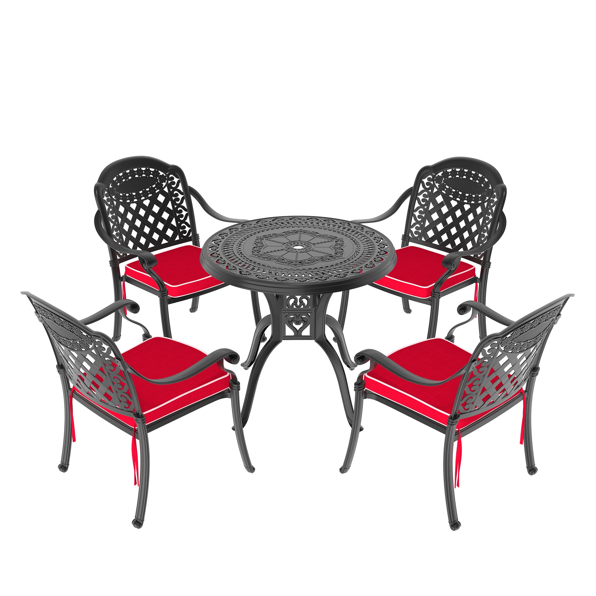 5-Piece Cast Aluminum Patio Furniture Set with Cushions - Outdoor Dining & Lounge Chairs for Garden, Poolside, or Backyard Relaxation (Random Color Cushions Included)