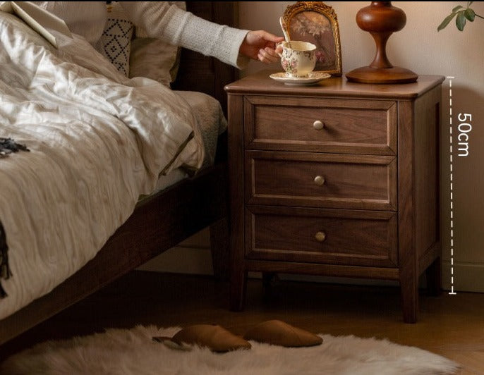 Premium Black Walnut Solid Wood Nightstand - Handcrafted Bedside Table with Drawer for Bedroom, Living Room & Guest Room - Modern & Rustic Home Decor Furniture