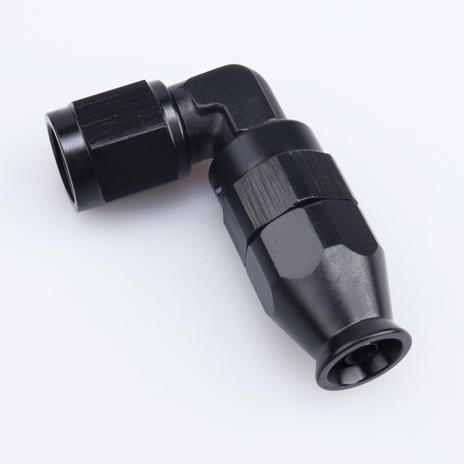 Black Aluminum -4 AN 90° Swivel Fitting for PTFE Fuel Hose - High-Performance Fuel Line Connection