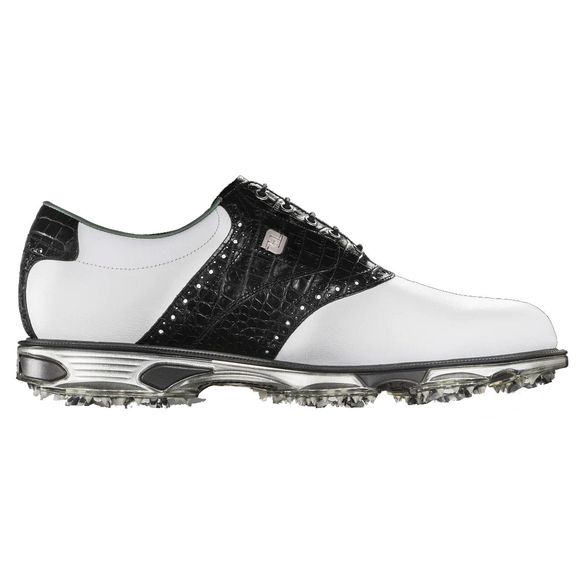 FootJoy DryJoys Tour White & Black Men's Golf Shoes - Waterproof Spiked Golf Footwear for Men - Perfect for Golf Tournaments & Wet Course Conditions