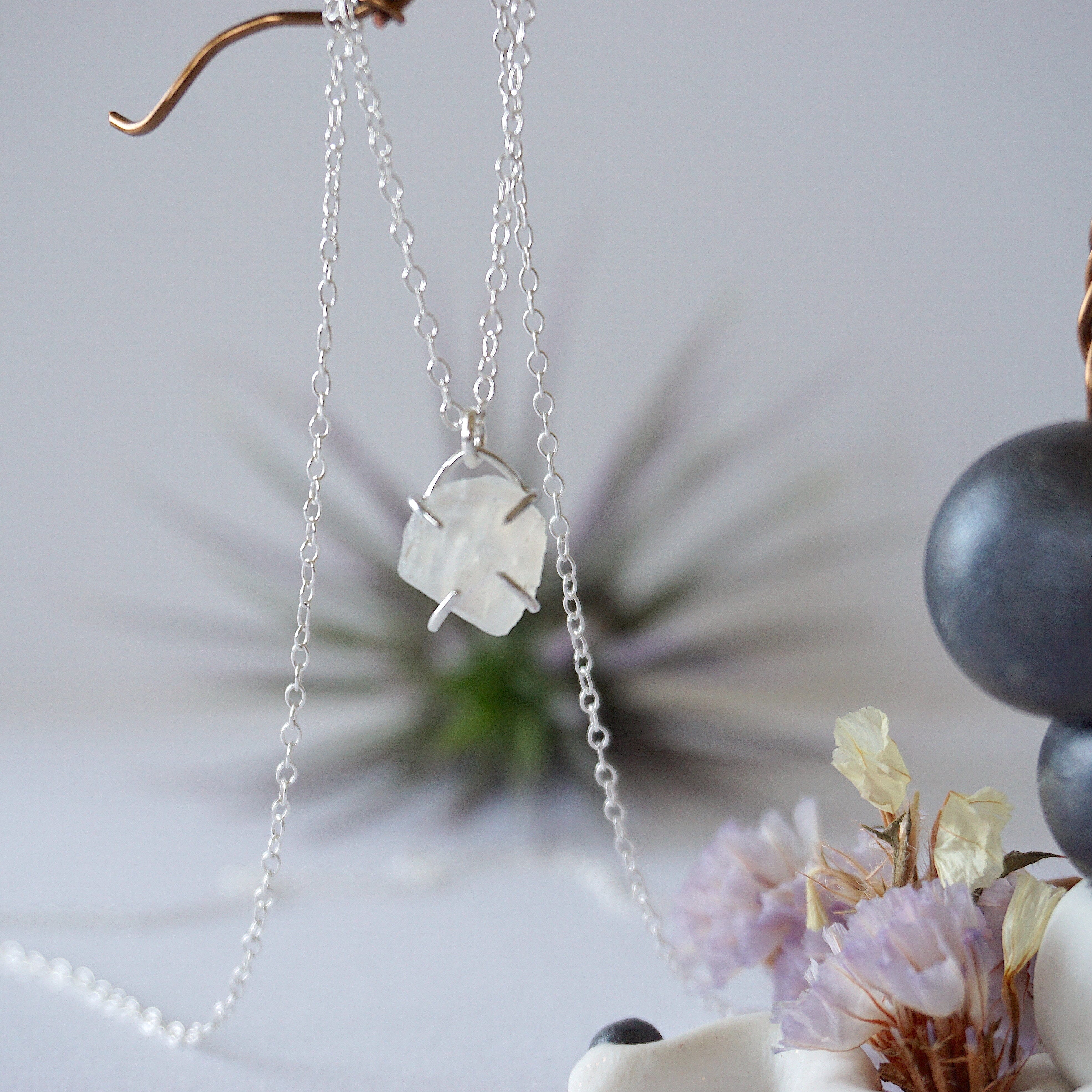 Rainbow Moonstone Huggie Charm Necklace - Sterling Silver Jewelry for Women - Perfect for Everyday Wear, Gift Giving & Special Occasions