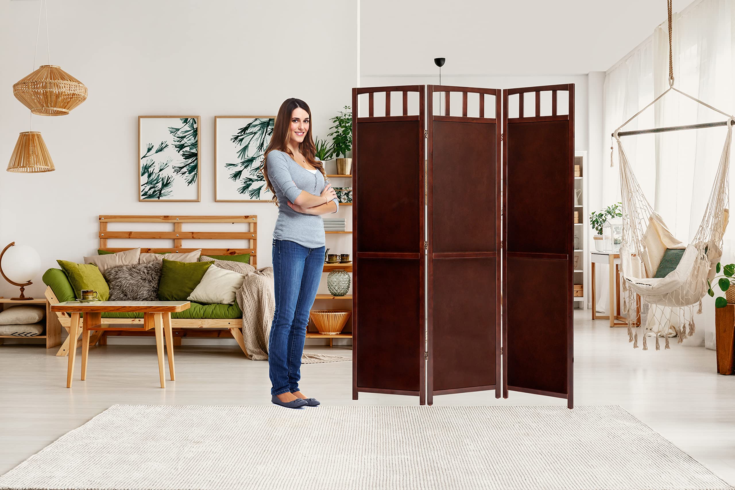 Legacy Decor 3-Panel Solid Wood Room Divider Privacy Screen - 5.8 ft Tall Espresso Finish for Home Office, Bedroom & Living Room Separation | Space Divider for Indoor Decor