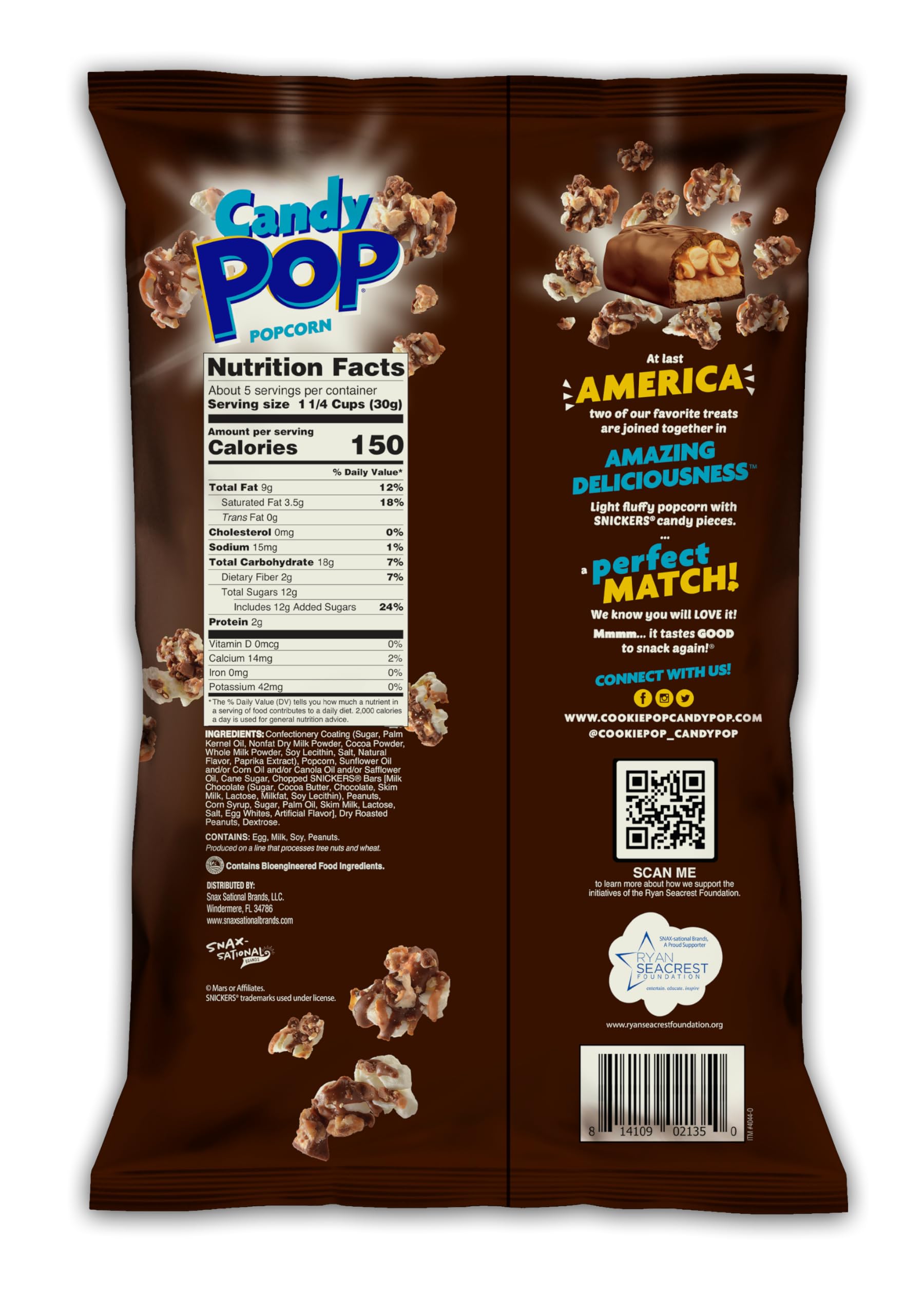 Snickers Candy Coated Popcorn - 5.25oz Bags (Pack of 12) | Made with Real Snickers Pieces | Sweet & Crunchy Snack for Movie Nights, Parties & Gifts