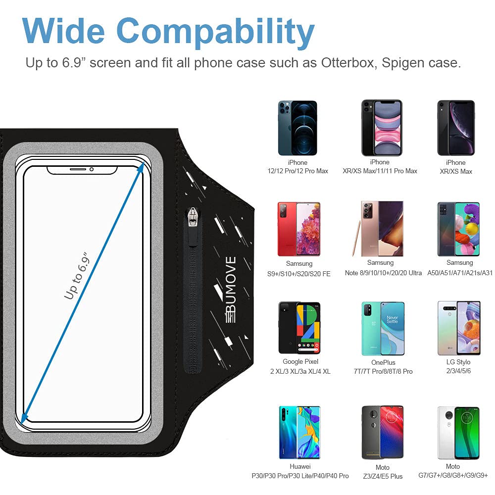 Running Armband for iPhone 16 Pro Max/16 Plus/15 Pro Max/15 Plus/14 Pro Max/14 Plus/13/12/11 Pro Max - Adjustable Workout Armband with Earphone Holder & Sweatproof Design - Perfect for Jogging, Gym, Fitness & Outdoor Activities (Black)