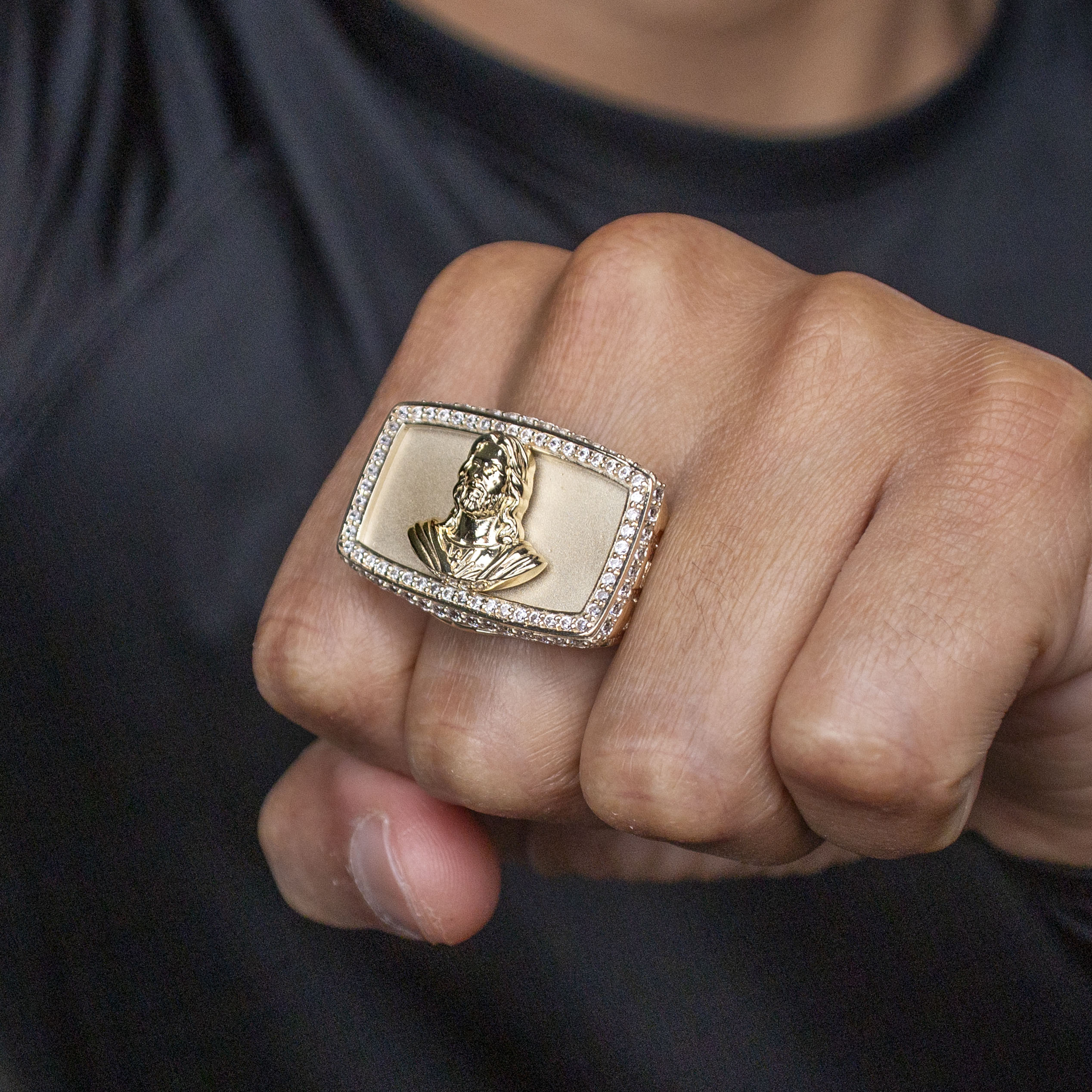 10K Gold Cubic Zirconia Jesus Ring for Men - 9 Grams | Religious Jewelry for Church, Gifts & Everyday Wear