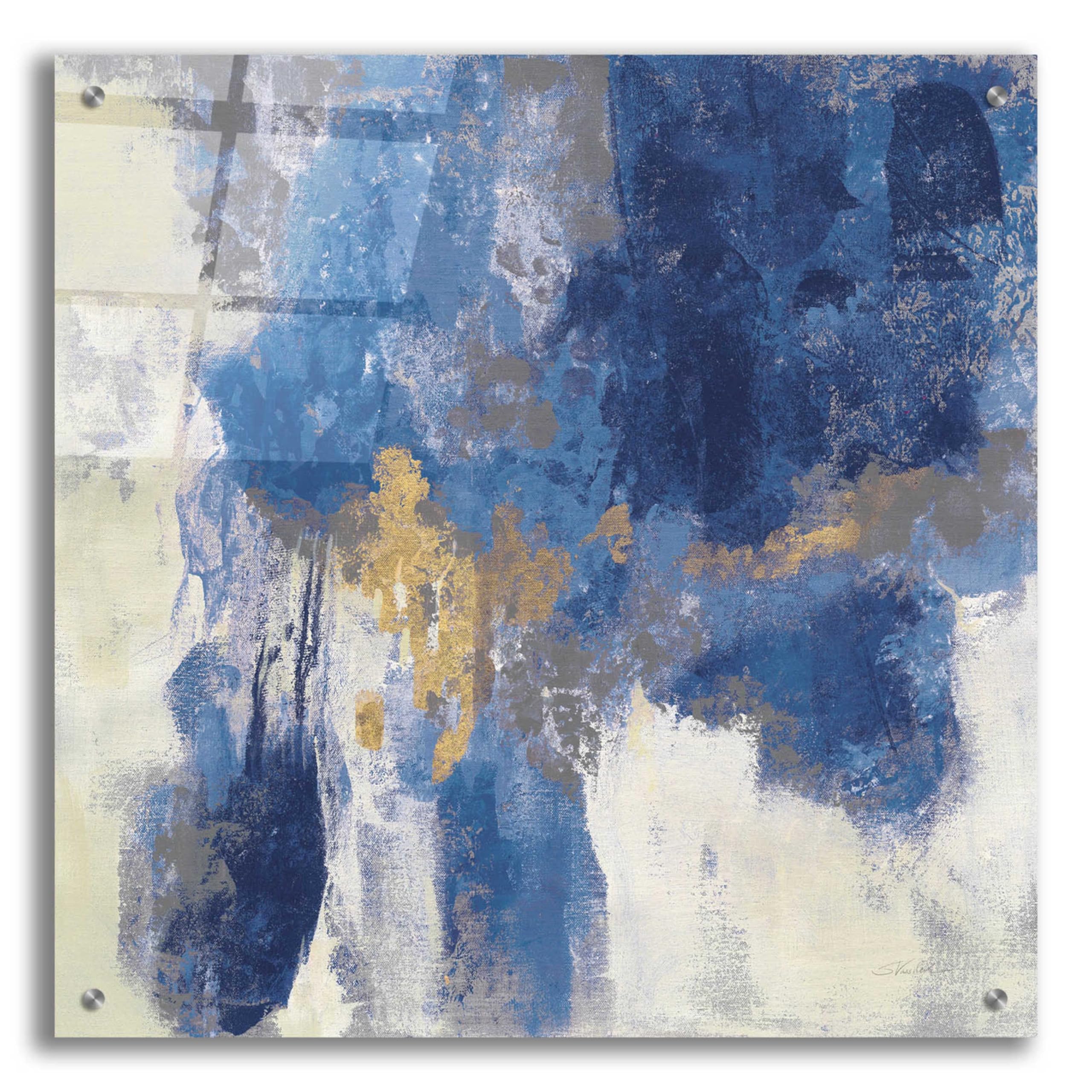 Silvia Vassileva Sparkle Abstract II Navy Acrylic Glass Wall Art - 24x24 Inches Modern Abstract Painting for Living Room, Bedroom & Office Decor
