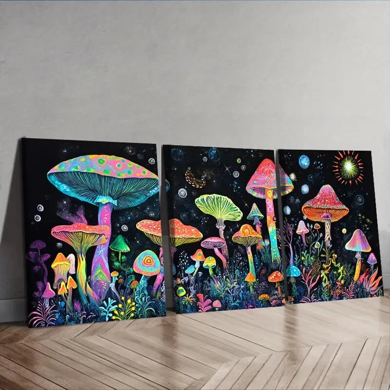 3-Piece Luxurious Mushroom Garden Wall Art Set - Framed Canvas 40x60cm - High Quality Print - 100% Australian Made - Ready to Hang - Perfect for Living Room, Bedroom & Office Decor