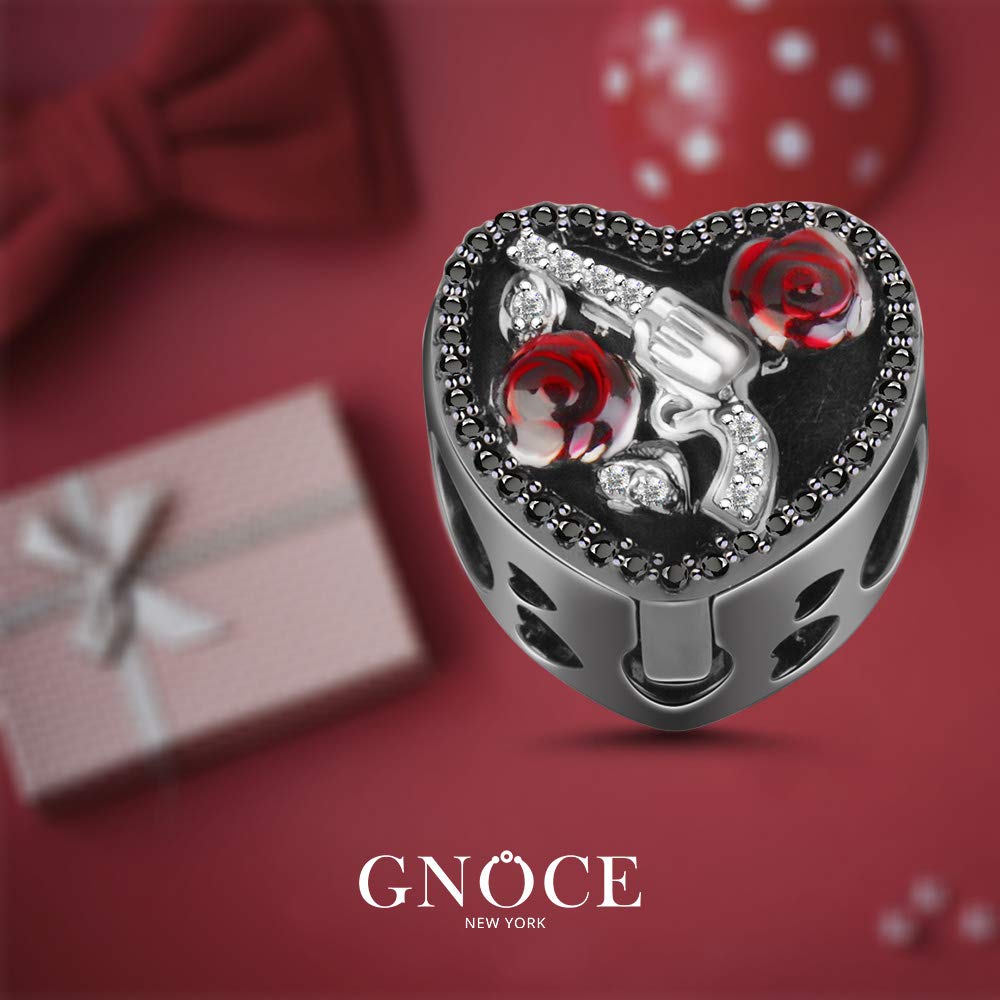 GNOCE Guns & Roses Bead Charm - Sterling Silver Essential Oil Diffuser for Bracelet/Necklace - Gift for Her