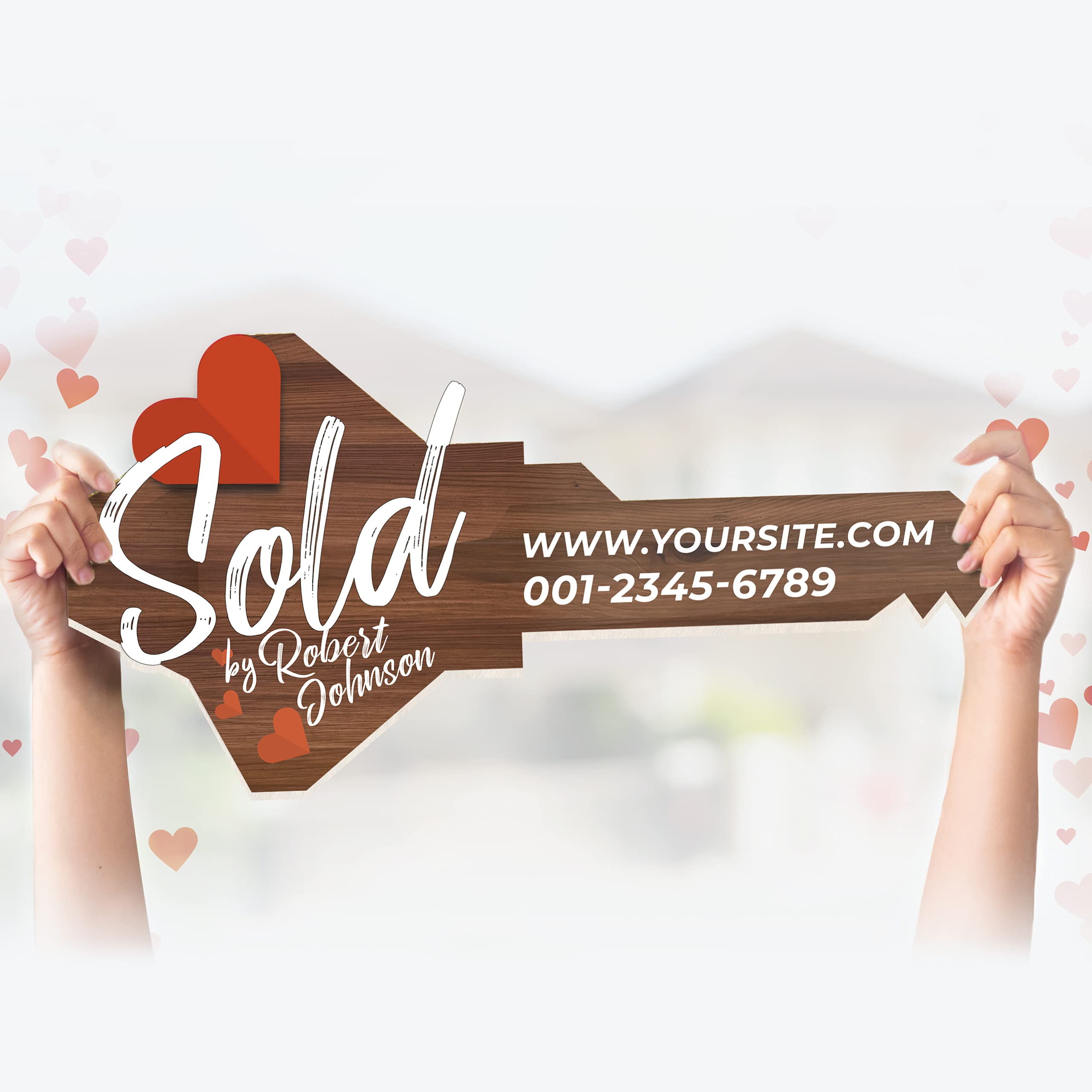 Custom Real Estate Sold Key Sign - Personalized Giant Wooden Key for Realtors & Closing Gifts - Mahogany Heart-Shaped House Key Prop for Marketing - Perfect for Home Sales Celebrations & Client Appreciation