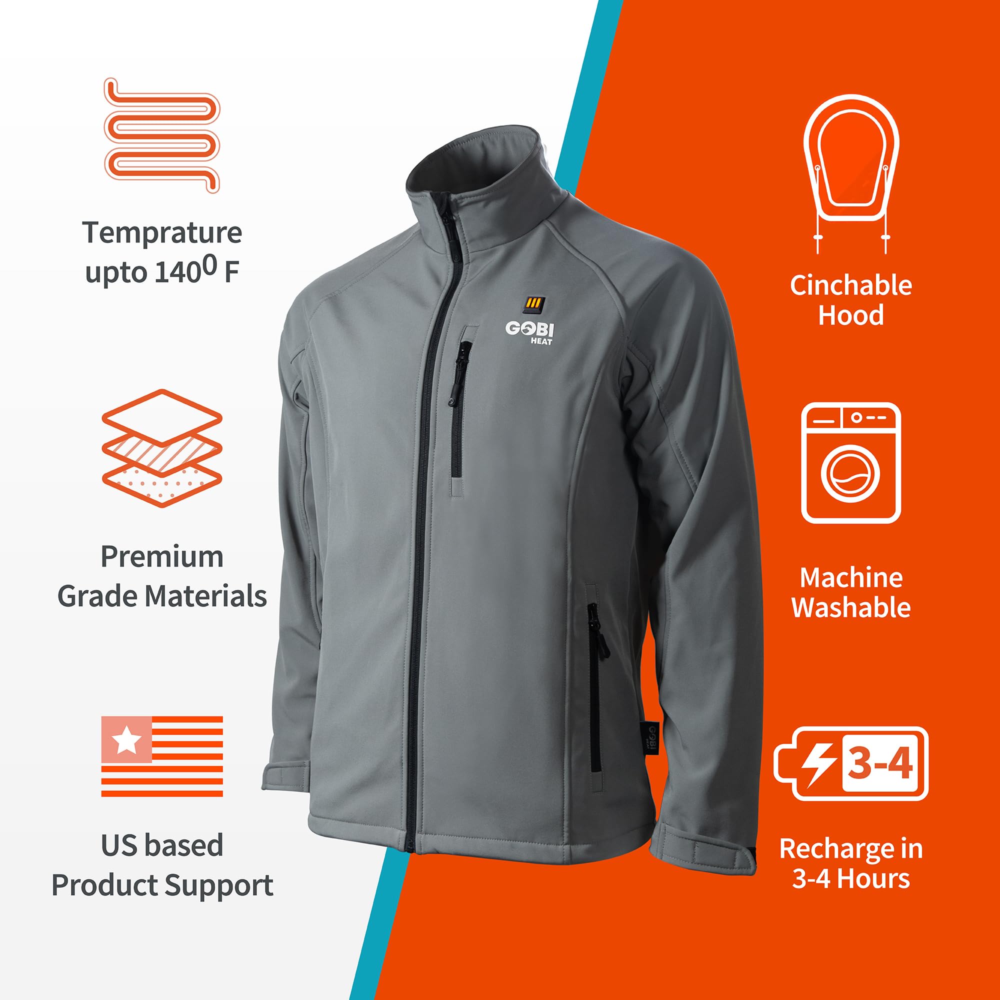 Gobi Heat Sahara Men's Heated Jacket with 10-Hour Battery & USB Charger - Machine Washable Winter Coat for Outdoor Work, Hunting, and Skiing