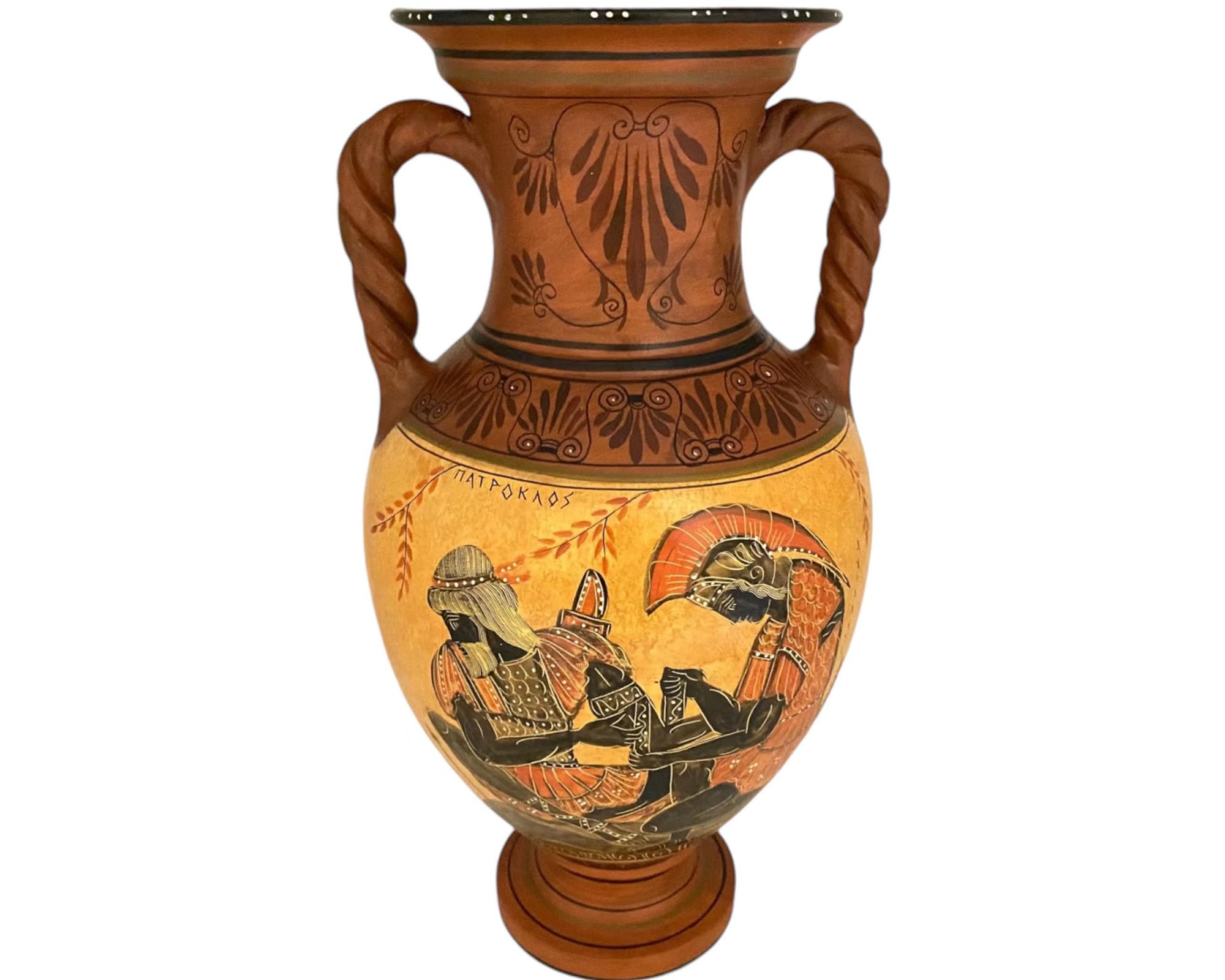 Ancient Greek Pottery Vase Amphora 36cm - Handcrafted Achilles and Patroclus Design - Perfect for Home Decor, Museum Replica & Greek Mythology Gifts